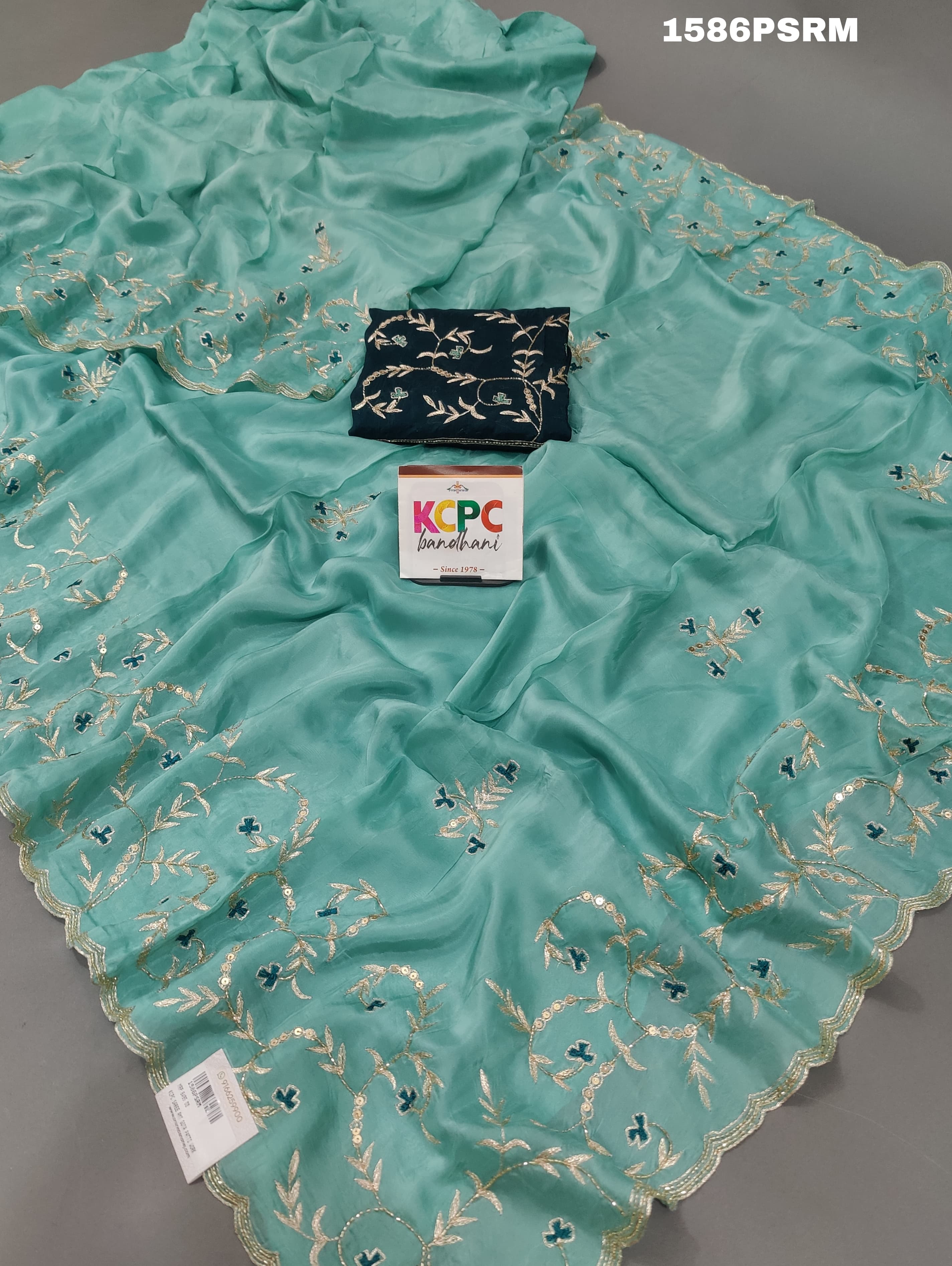 Cutdana Mukesh work saree in blue colour