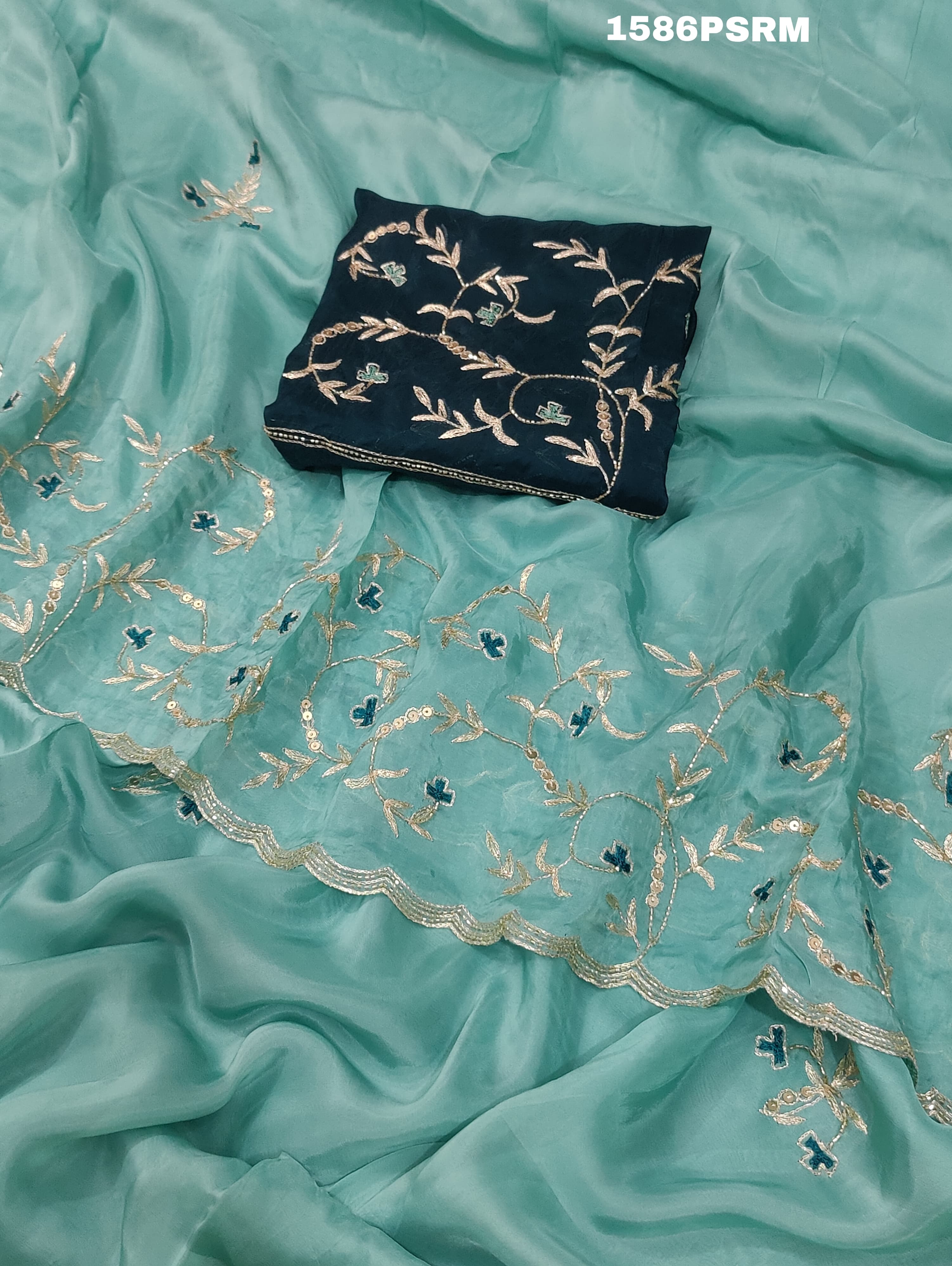 Cutdana Mukesh work saree in blue colour