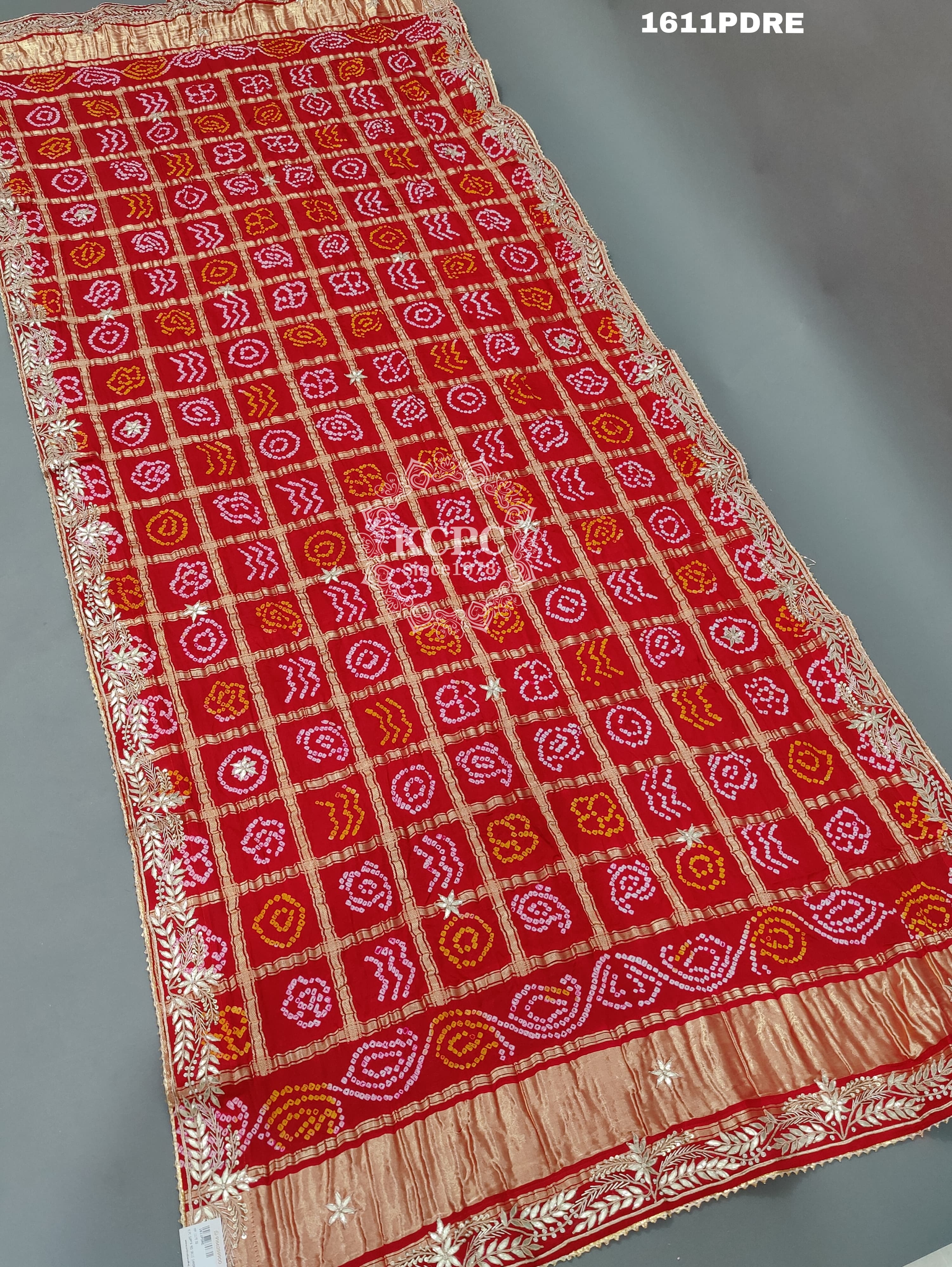 KcPc New Pure Gaji Silk Bandhani Gotapatti Work Dupatta