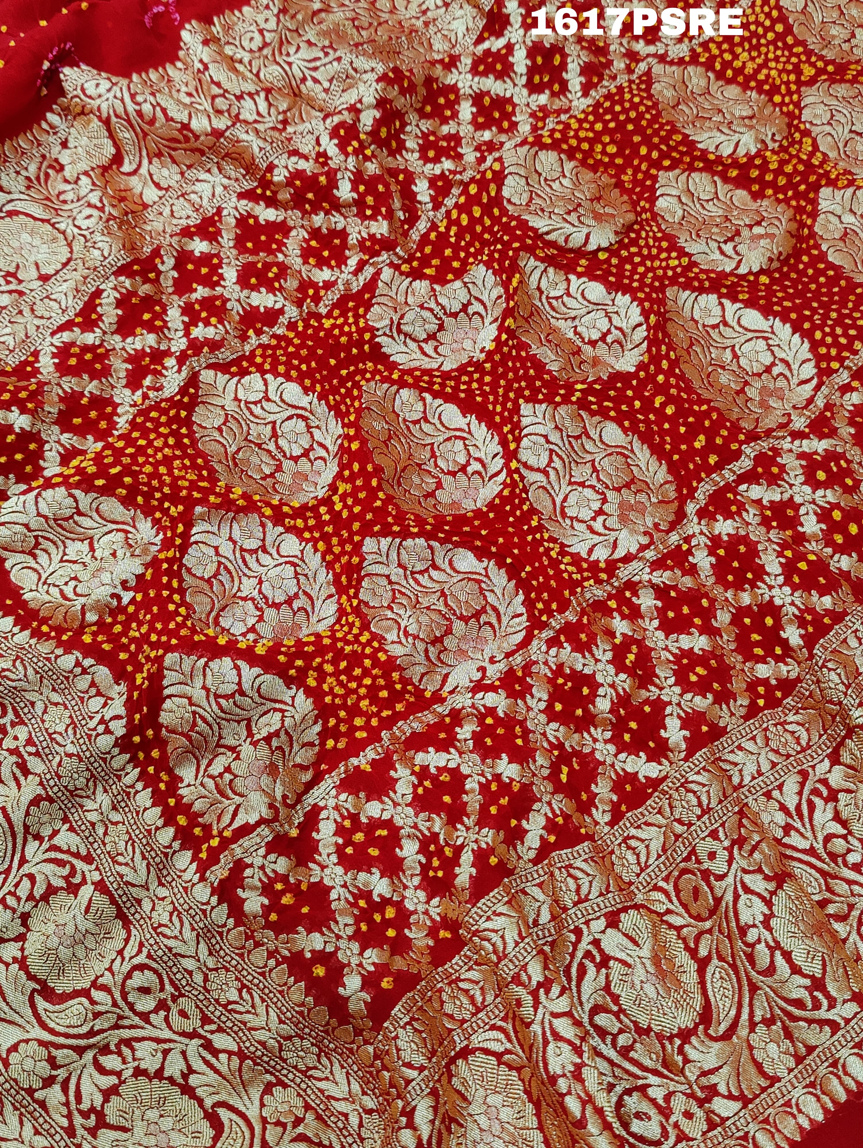 A red khaddi georgette saree with banarasi zari