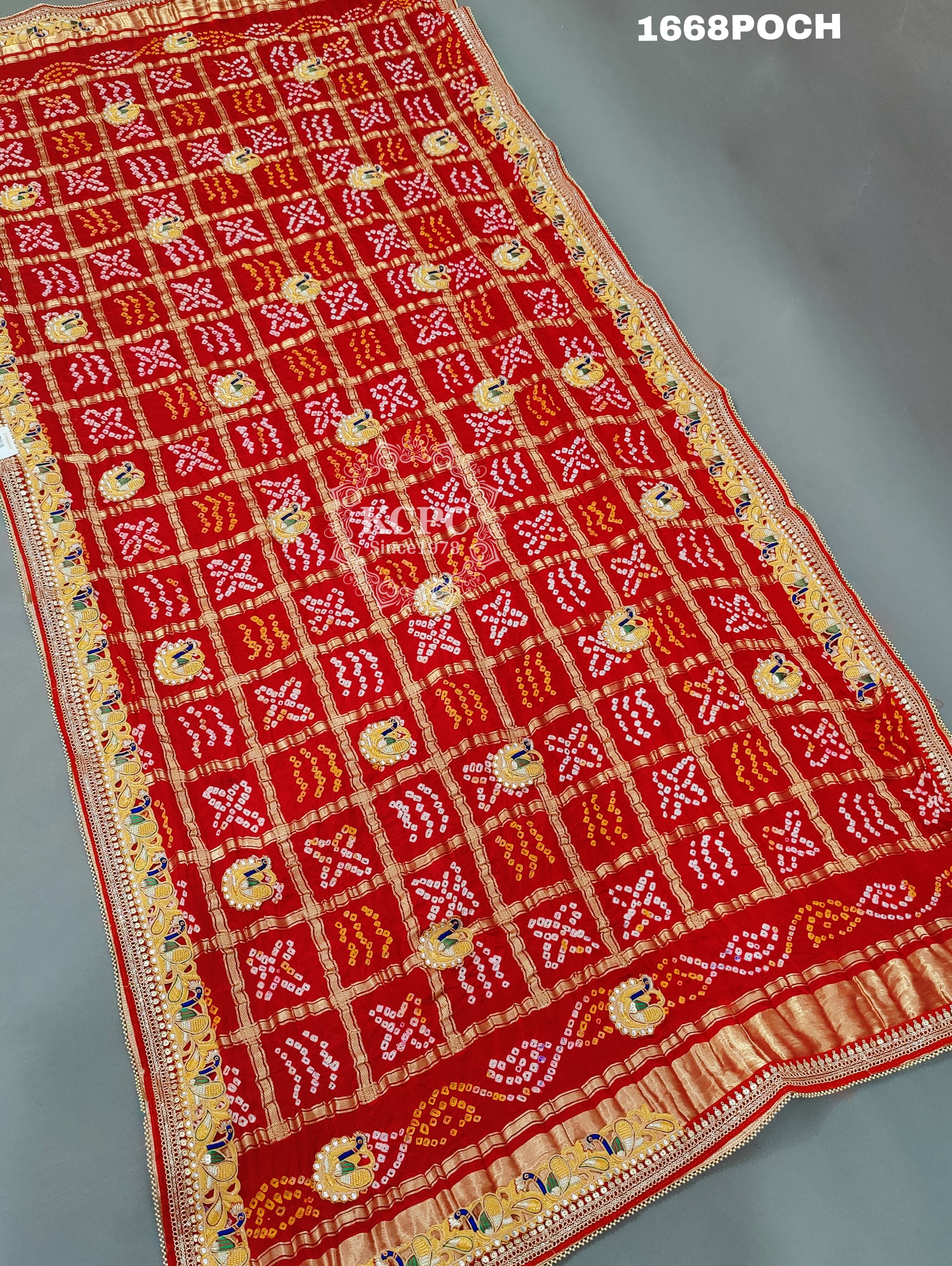 KcPc Marwadi Chunri Pure Gaji Silk Rajasthani Bel Buti Heavy Odhna