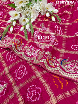 A pink and red pure gaji silk saree with bandhani style