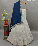 A traditional Indian lehenga set with gotapatti work