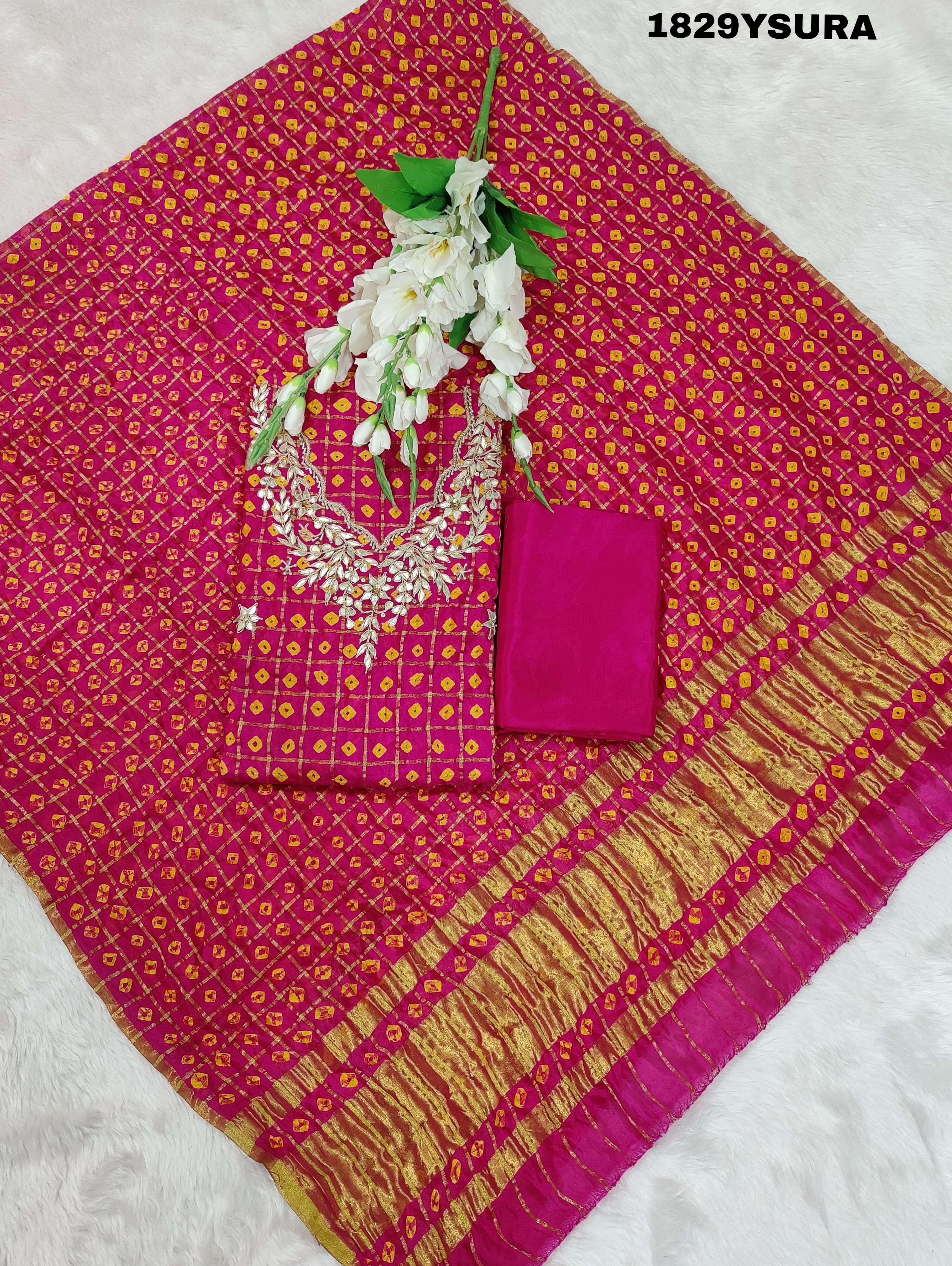 KcPc New Trending Art Silk Bandhani Gharchola With Gotapatti Work suitKML