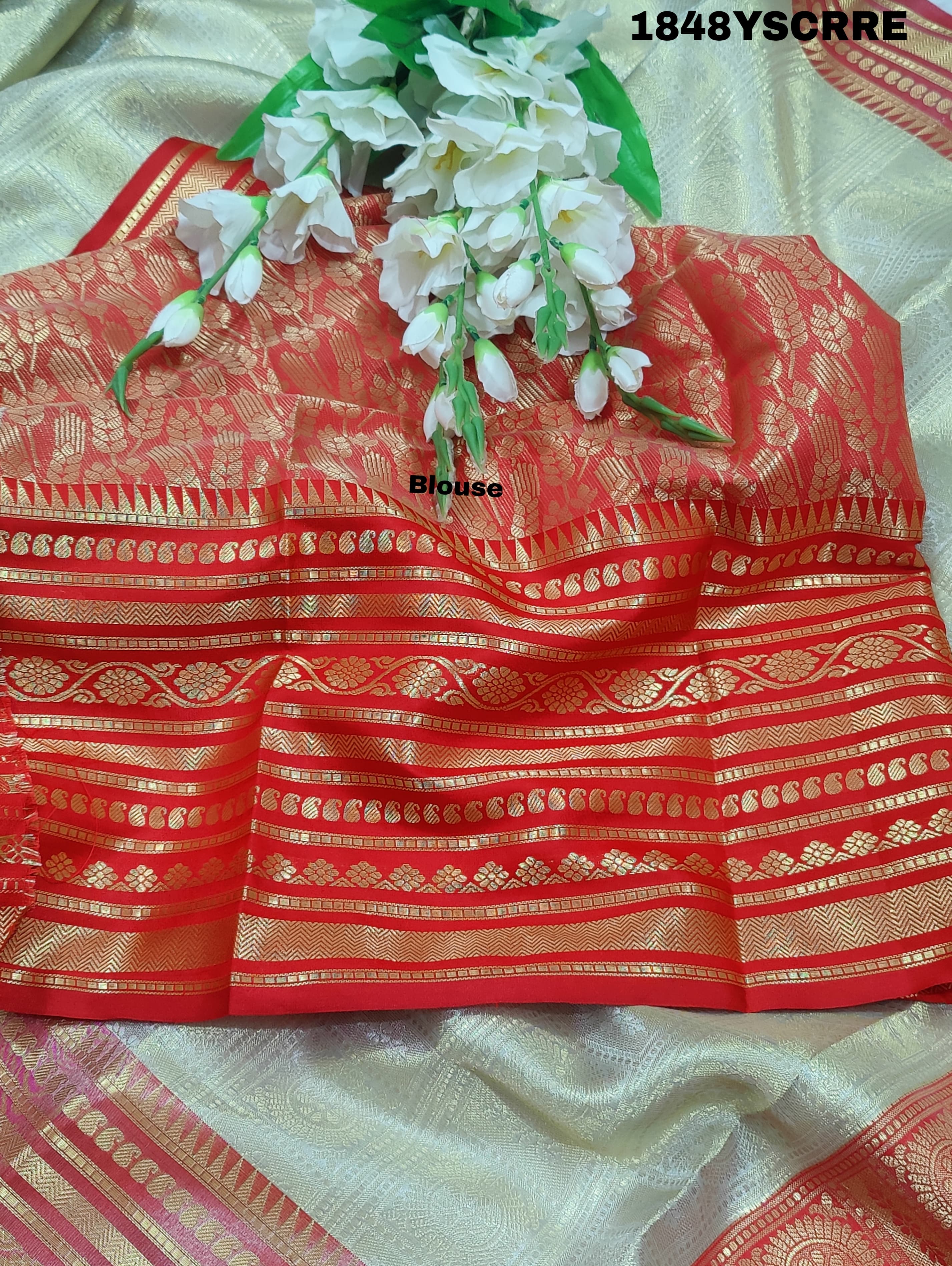 Silk Banarasi Zari weaving Saree in red colour border
