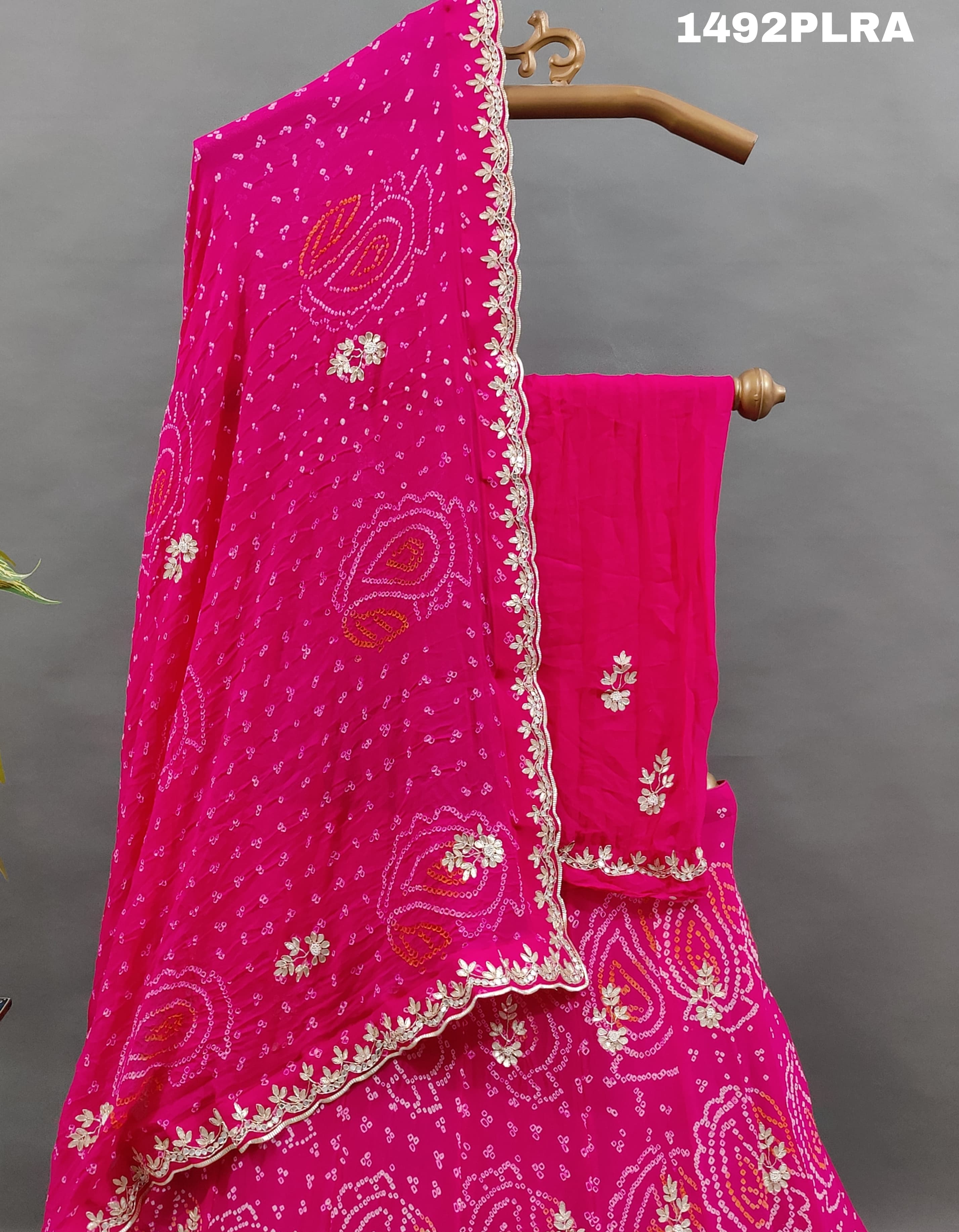 Chinon Bandhani Gotapatti CutWork Lehenga