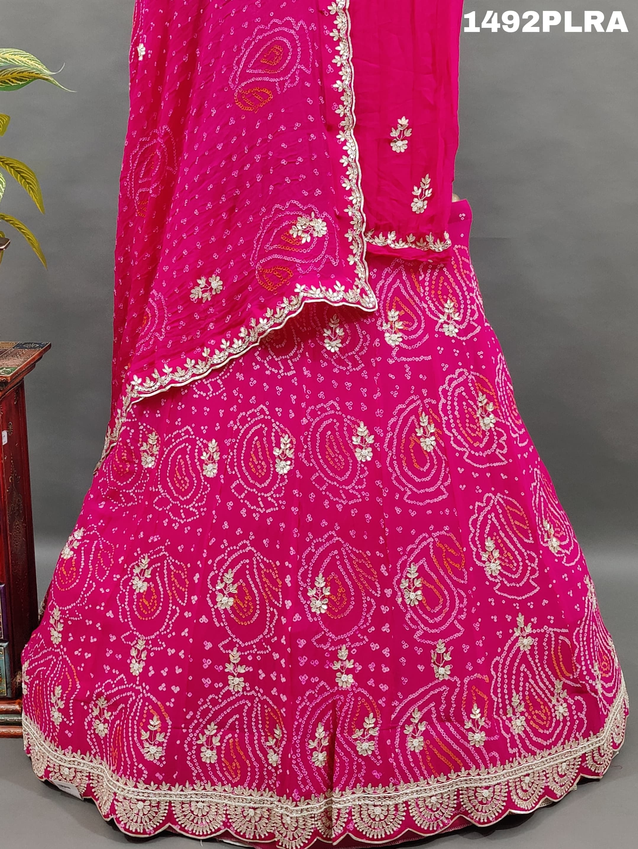 Chinon Bandhani Gotapatti CutWork Lehenga