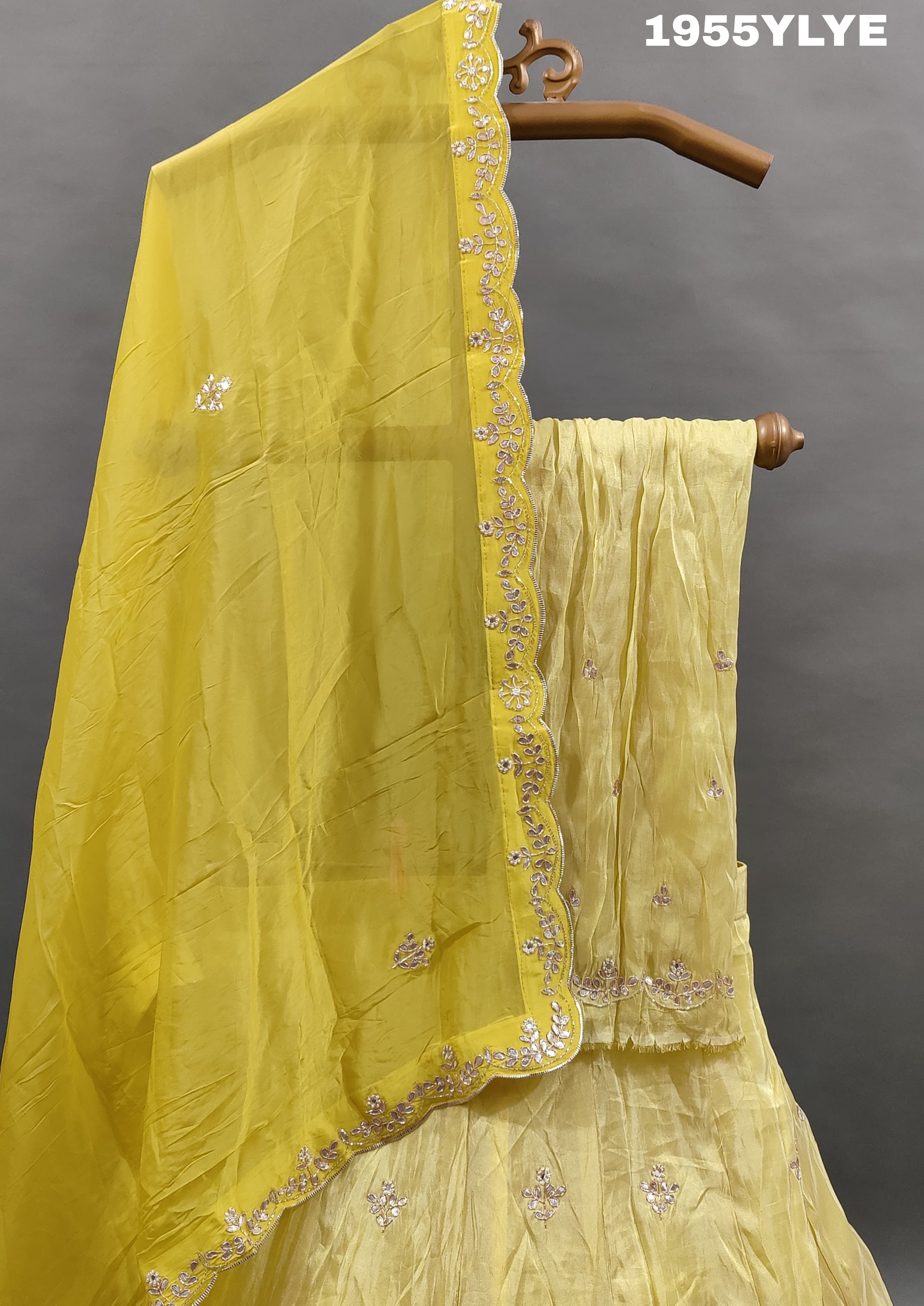 Yellow silk lehenga set withgota pati work