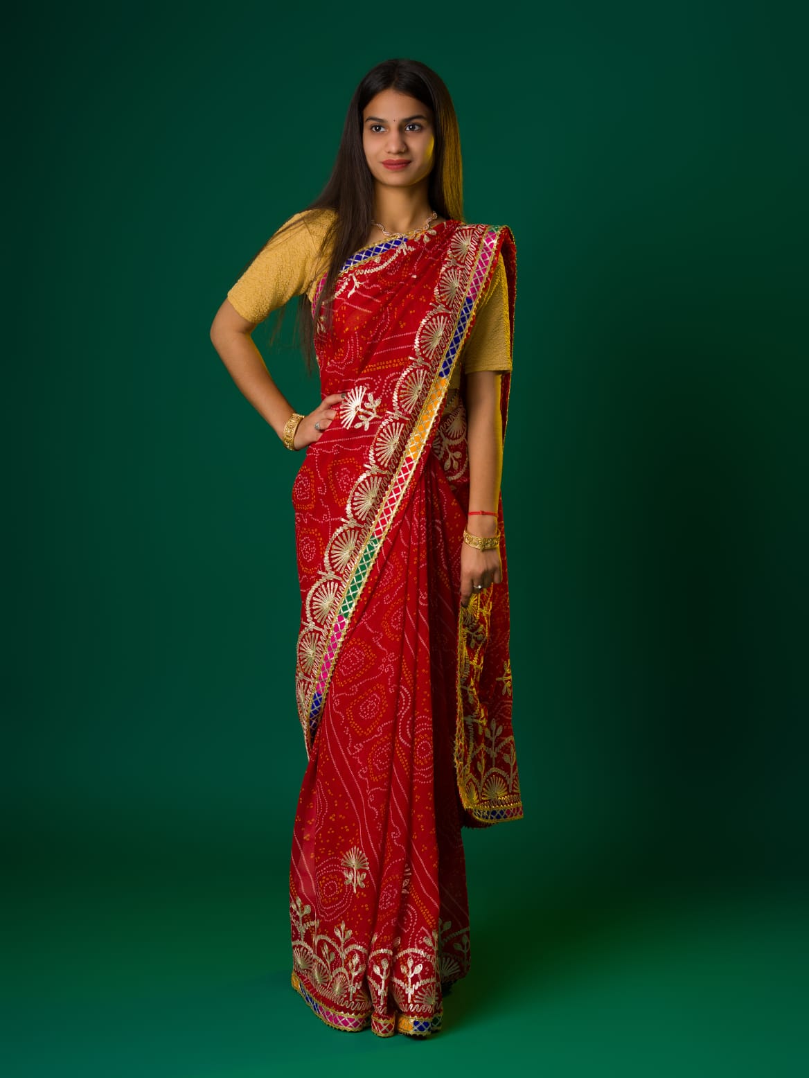 Kacha gotapatti work in chunri print in rajsthani style