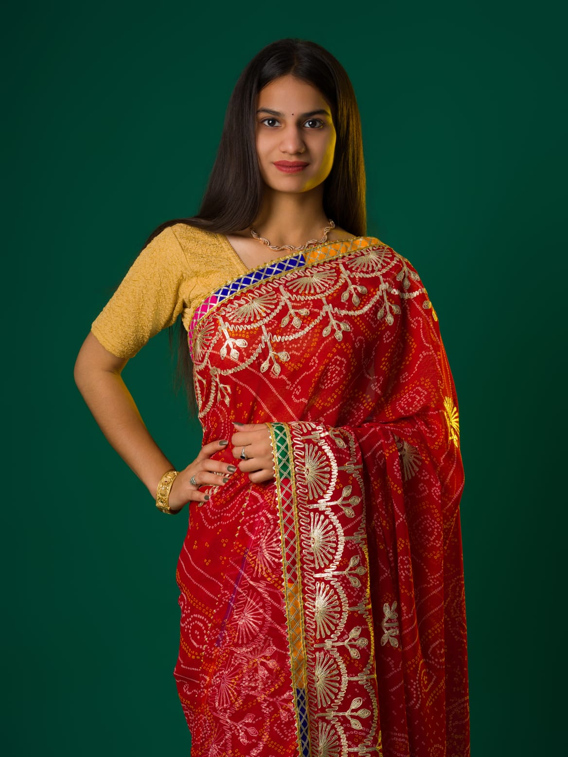 Kacha gotapatti work in chunri print in rajsthani style