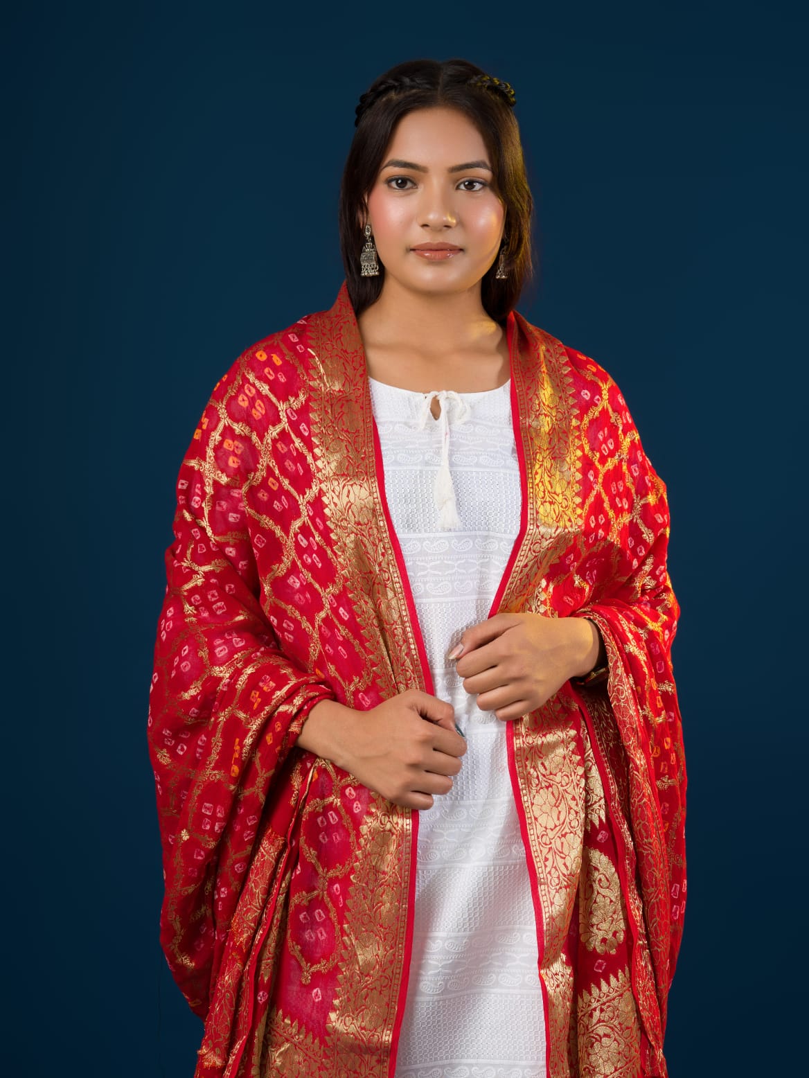 KcPc New Georgette Bandhani Zari Print Dupatta