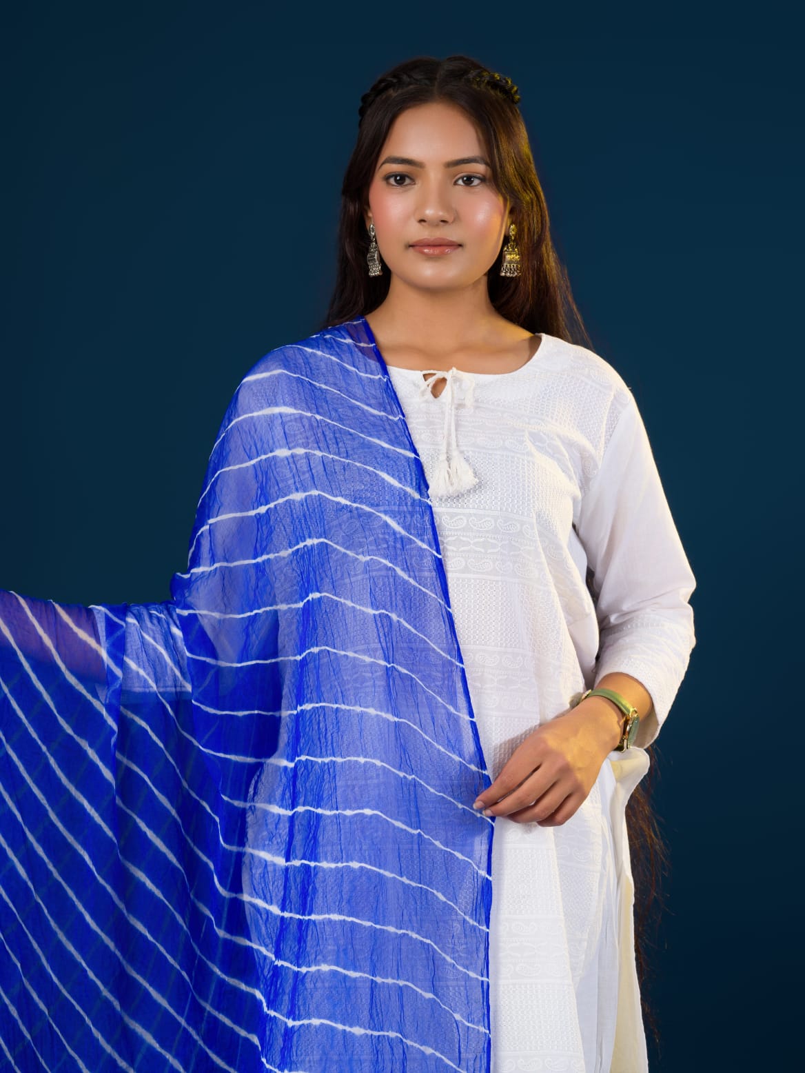 KcPc Original Handmade Chiffon Leheriya DupattaRoyal Blue