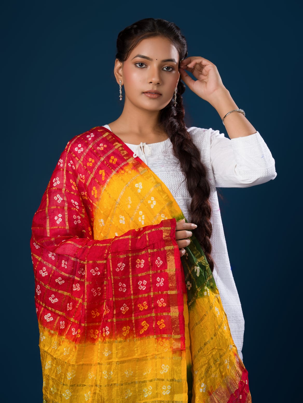KcPc Ghatchola Bandhej silk DupattasYellow green