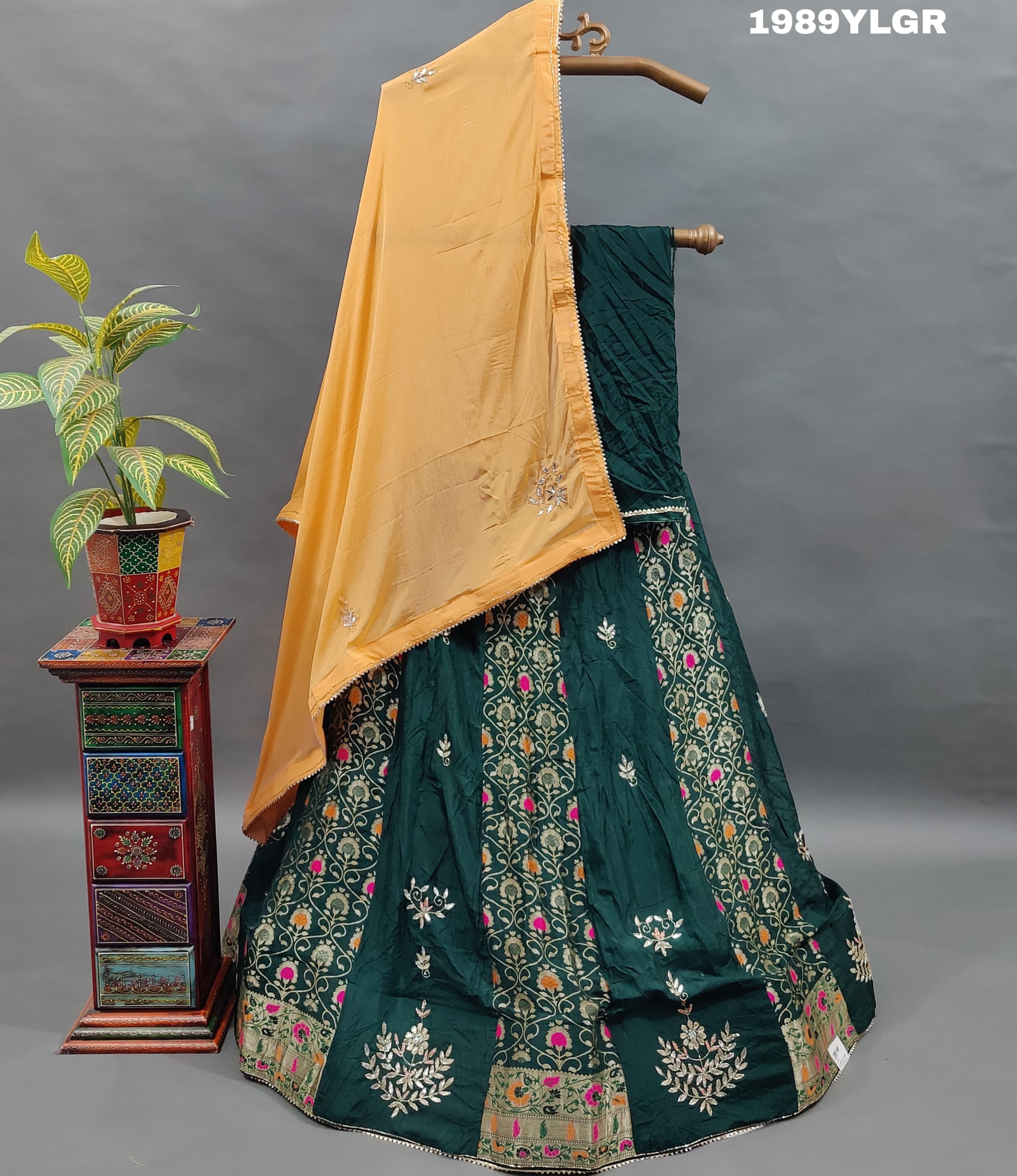 Upada Silk Katdana Gotapatti Work Lehenga in green colour
