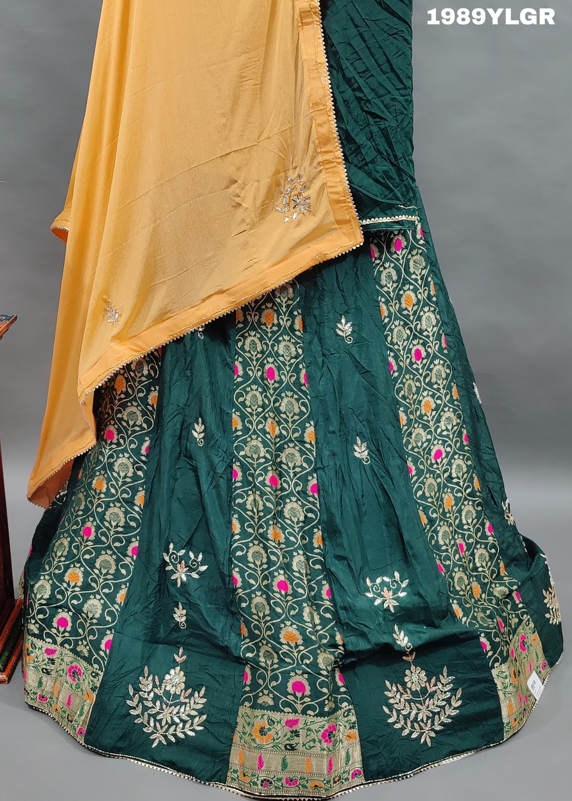 Upada Silk Katdana Gotapatti Work Lehenga in green colour