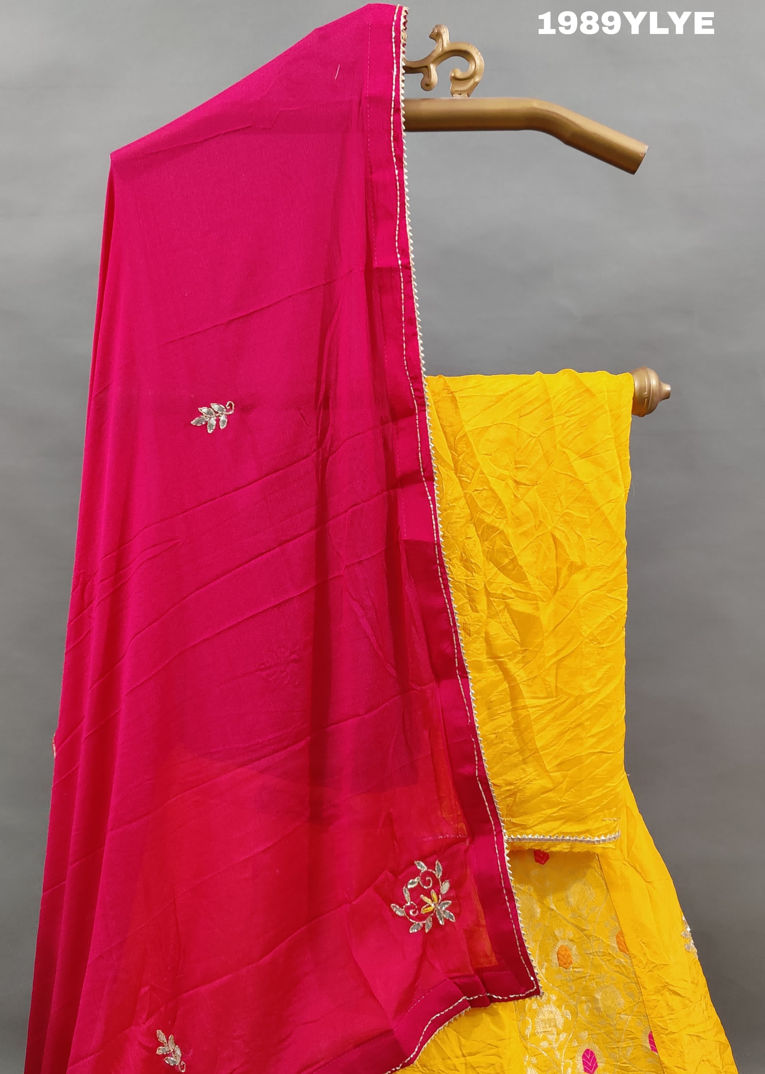 Upada Silk Katdana Gotapatti Work Lehenga in yelw colour