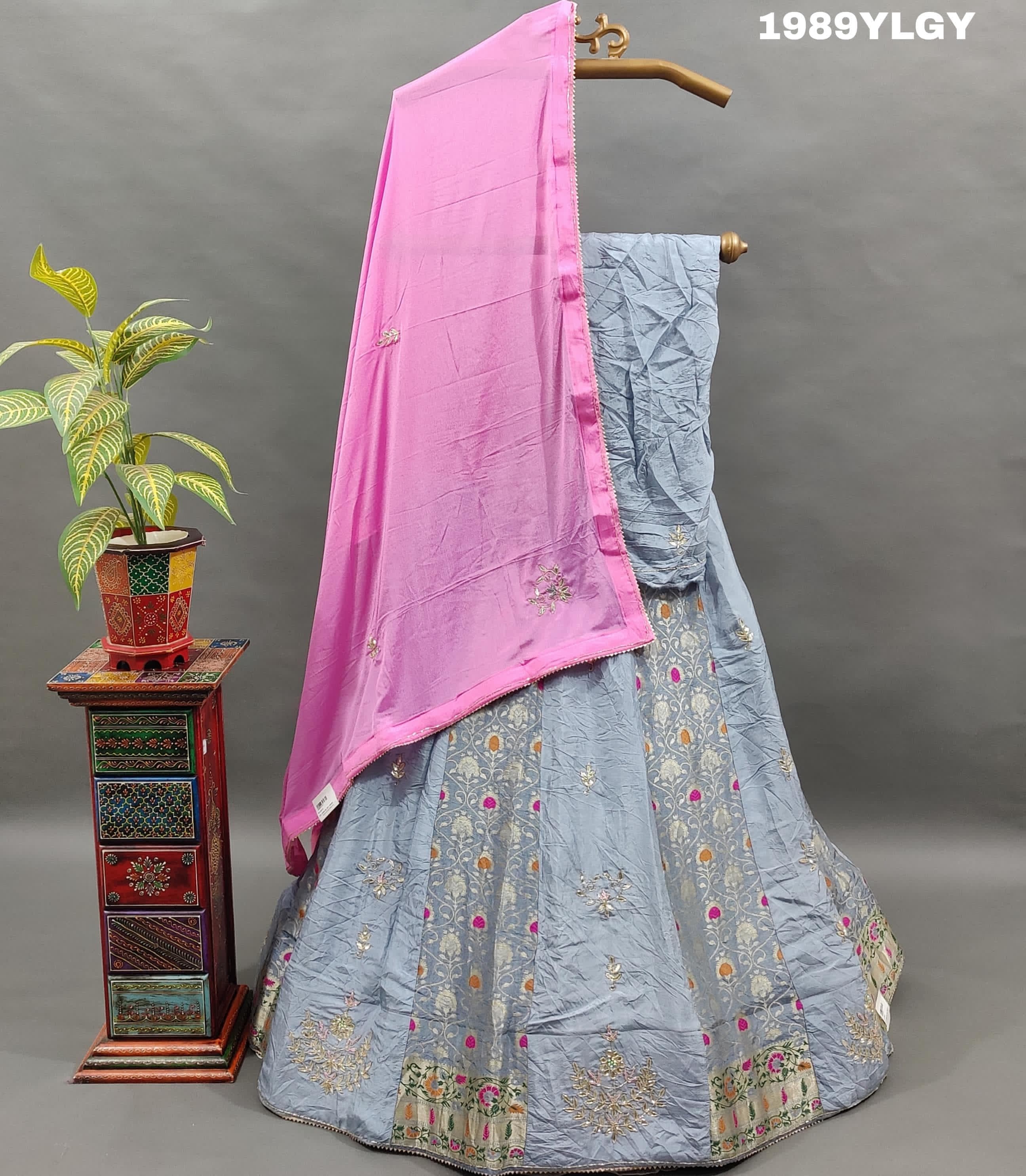 Upada Silk Katdana Gotapatti Work Lehenga Set in ice blue colour