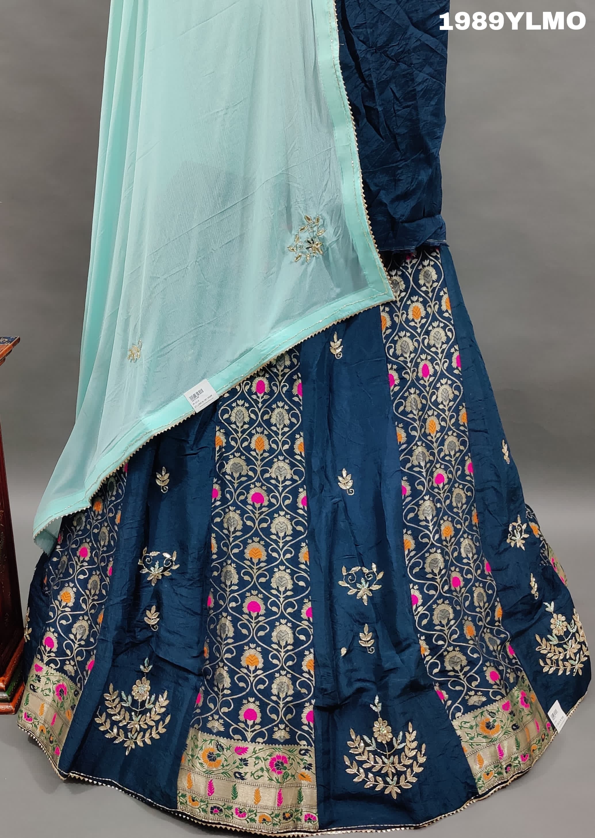 A navy blue traditional lehenga set