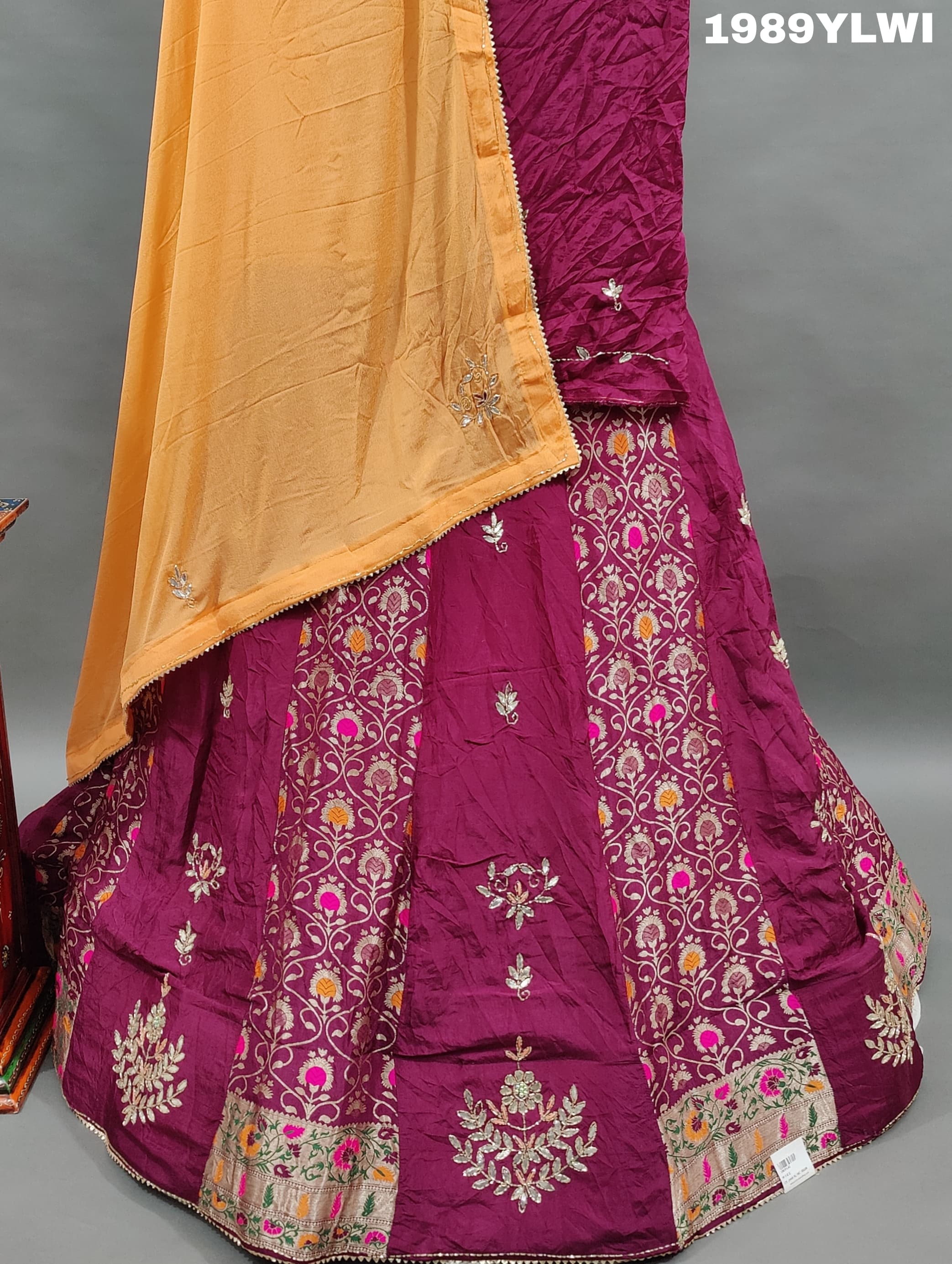 A wine-coloredUpada Silk Katdana Gotapatti Work Lehenga