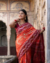 Red saree with white patterns Gaji Silk Bandhani Heavy Gotapatti Work
