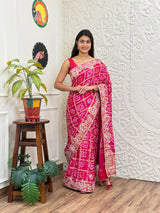 Buy New Latest Pure Gaji Silk Bandhani Ghatchola Gotapatti Saree