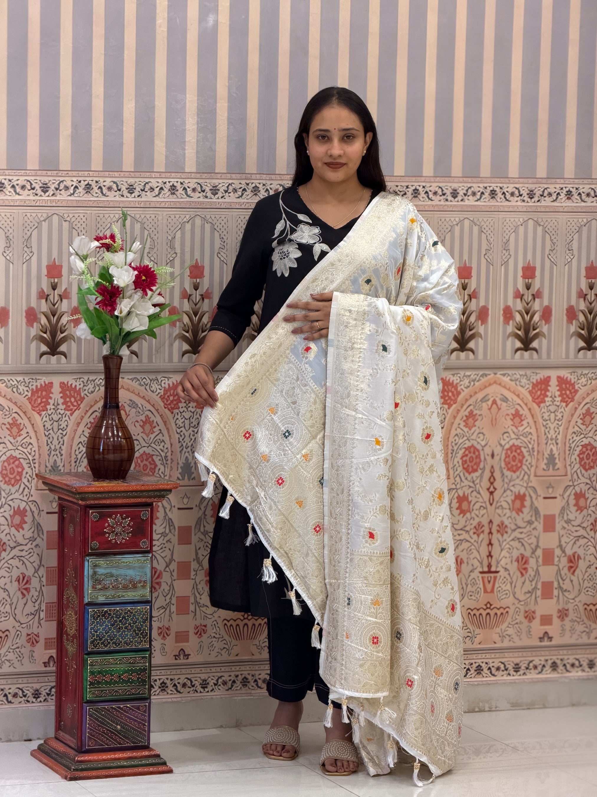 Buy Traditional Banarasi Style Dola Silk Dupatta Kcpc