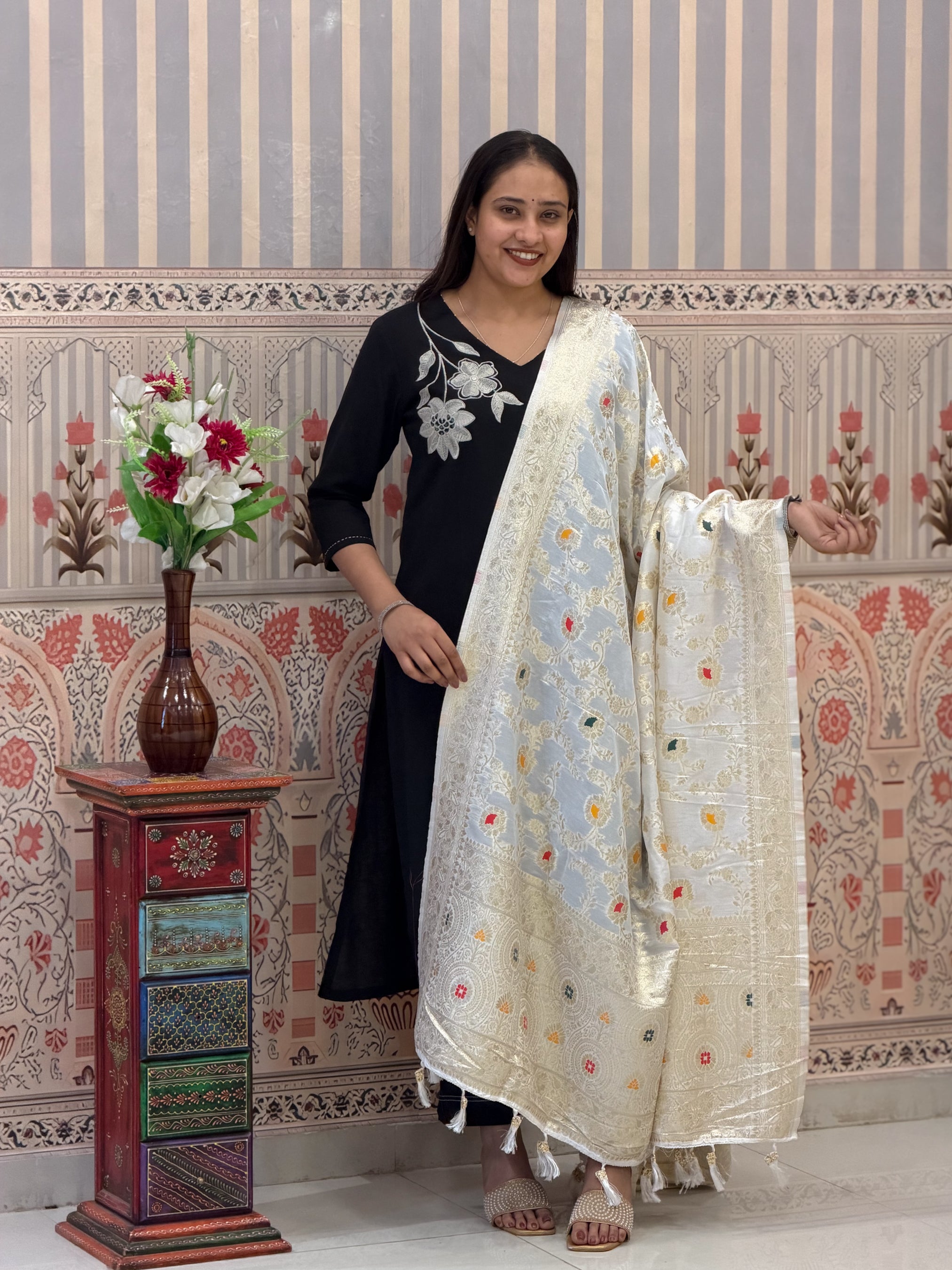 Buy Traditional Banarasi Style Dola Silk Dupatta Kcpc