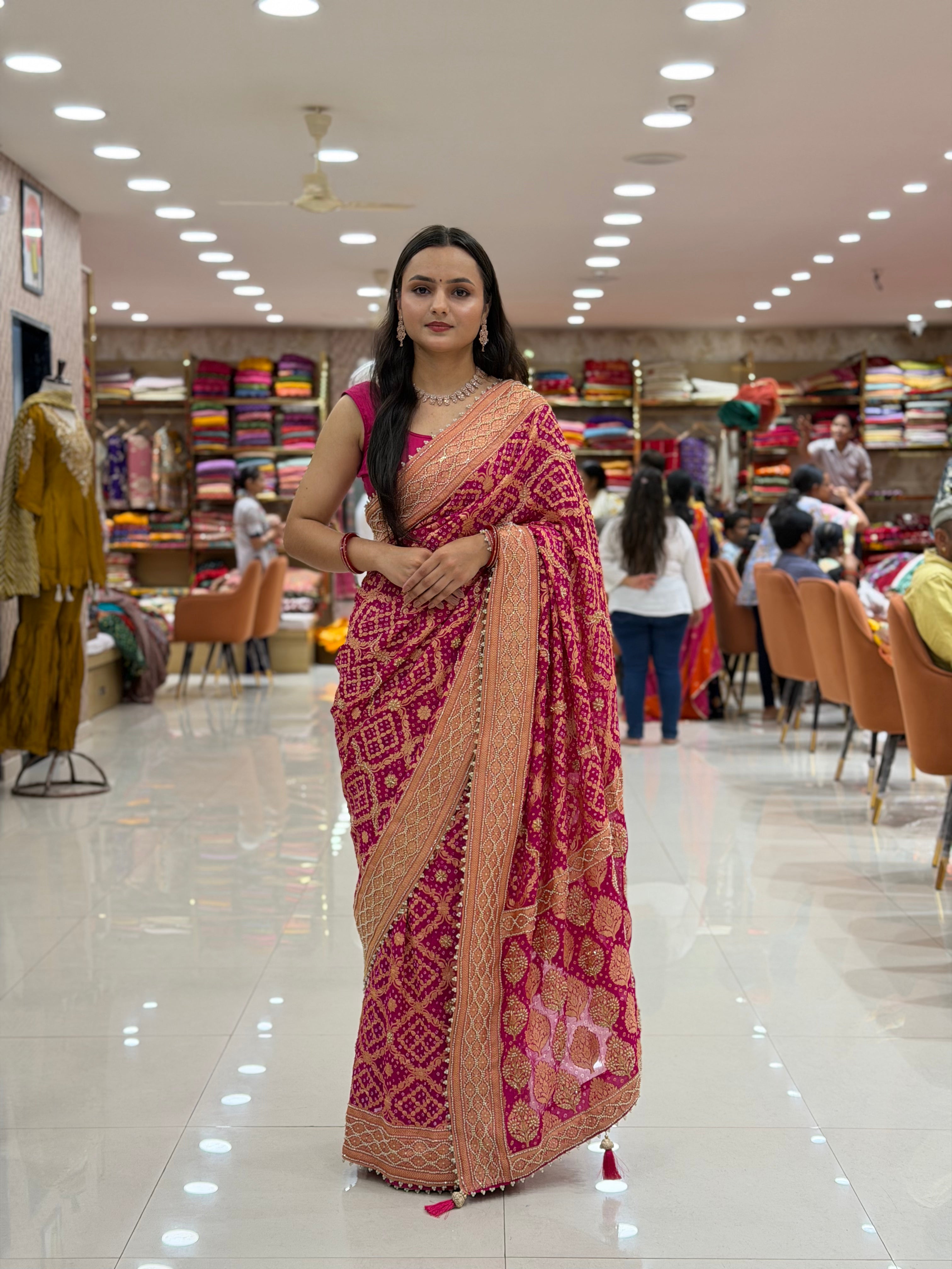 Kcpc New Premium Bandhani Style Khaddi Georgette Saree for Traditional WearRGC