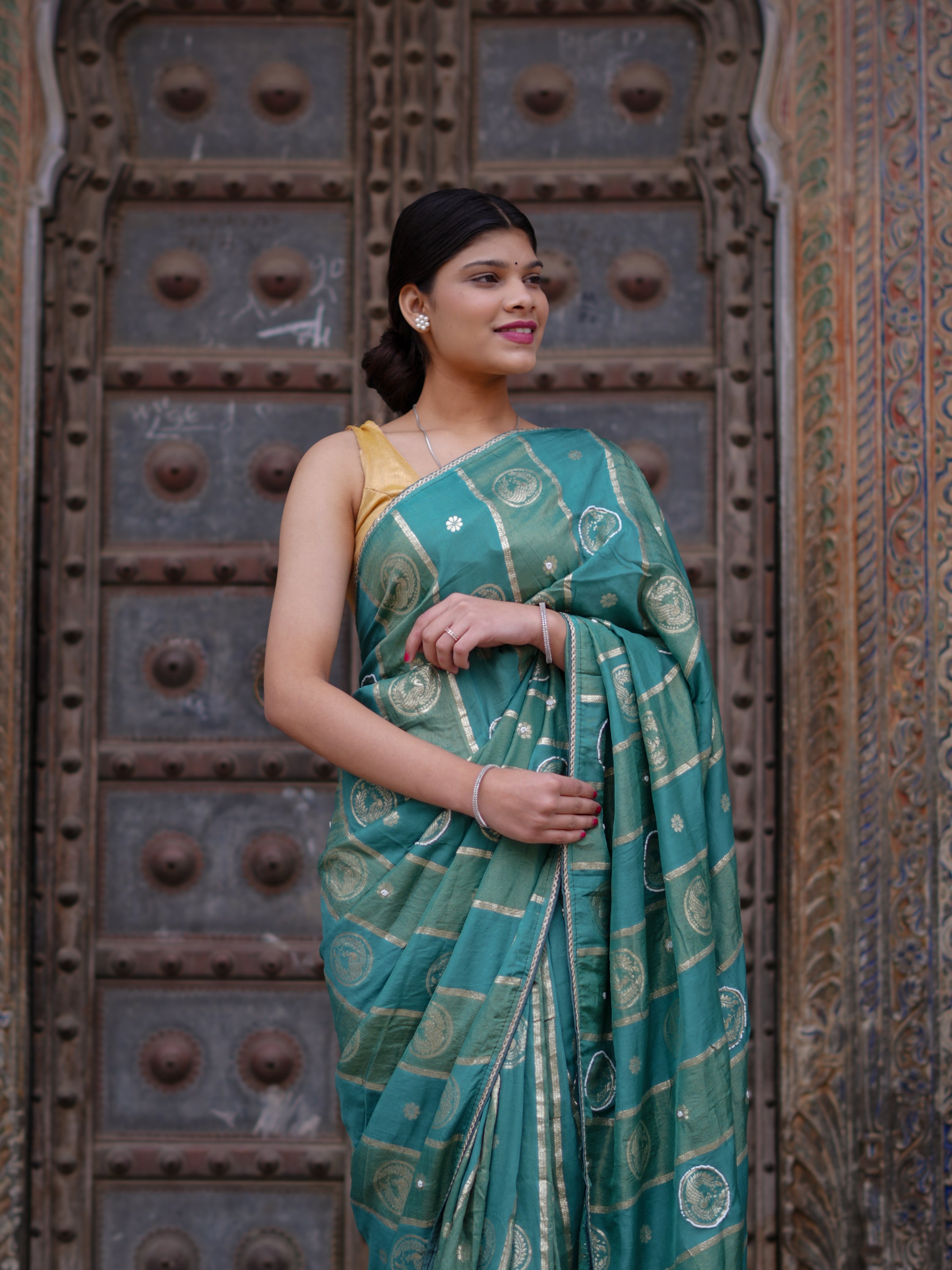 KcPc New Festive Ready Dola Silk Saree Featuring Banarasi Style White Cutdana Detailing PDM