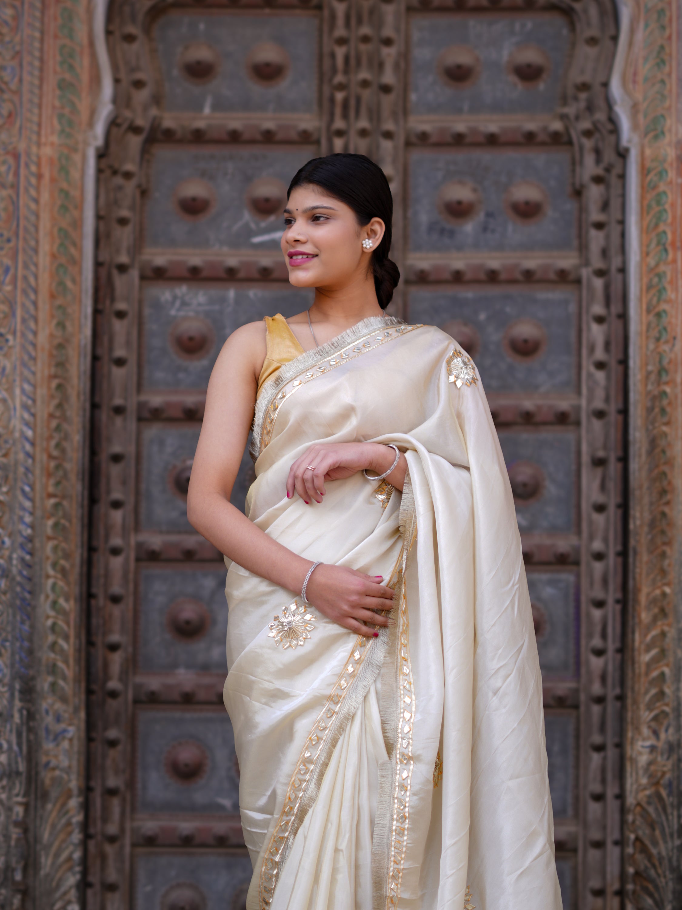 KcPc New Designer Cosmos Tissue Saree with Elegant Gotapatti WorkAMT
