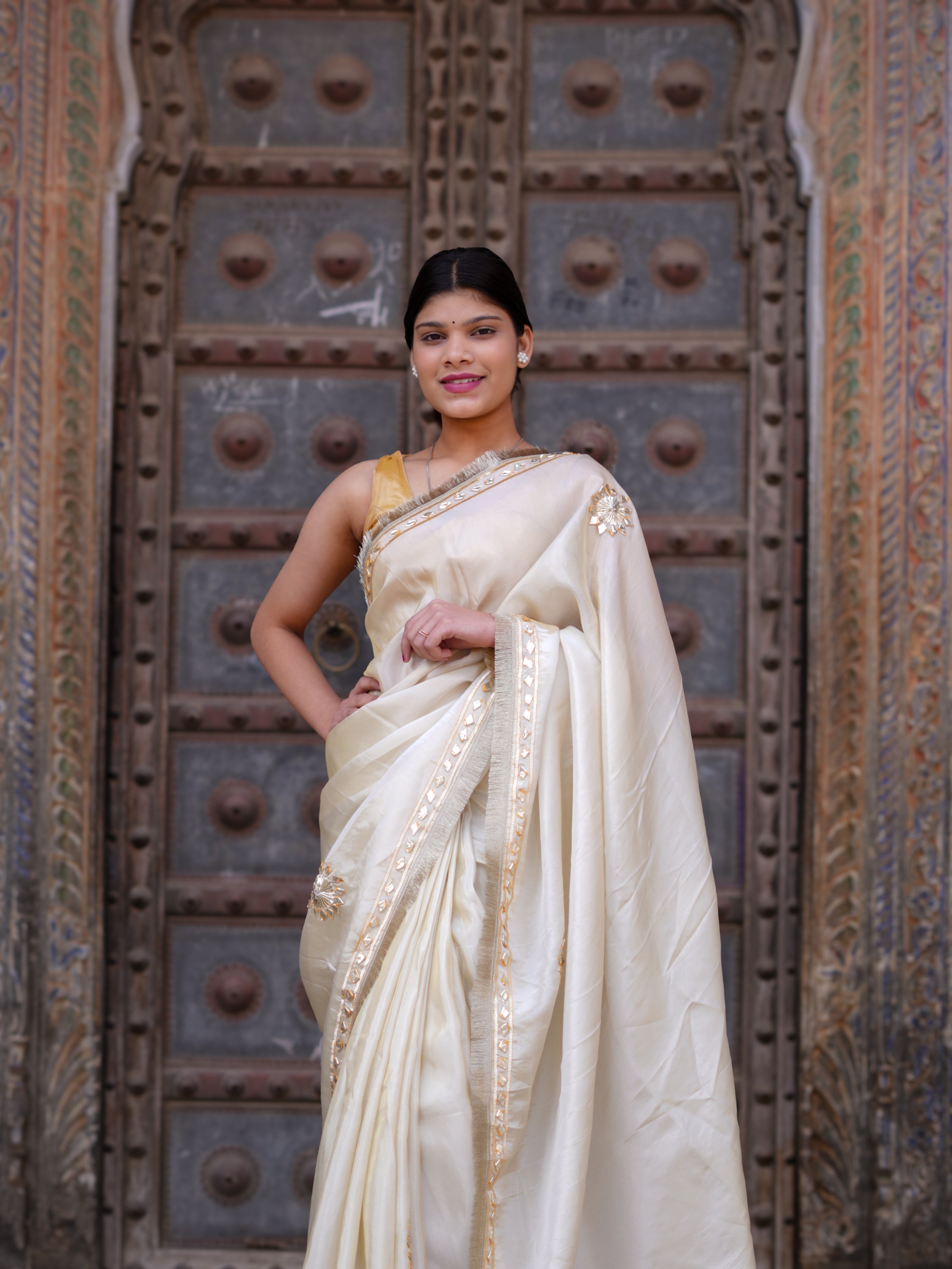 KcPc New Designer Cosmos Tissue Saree with Elegant Gotapatti WorkAMT