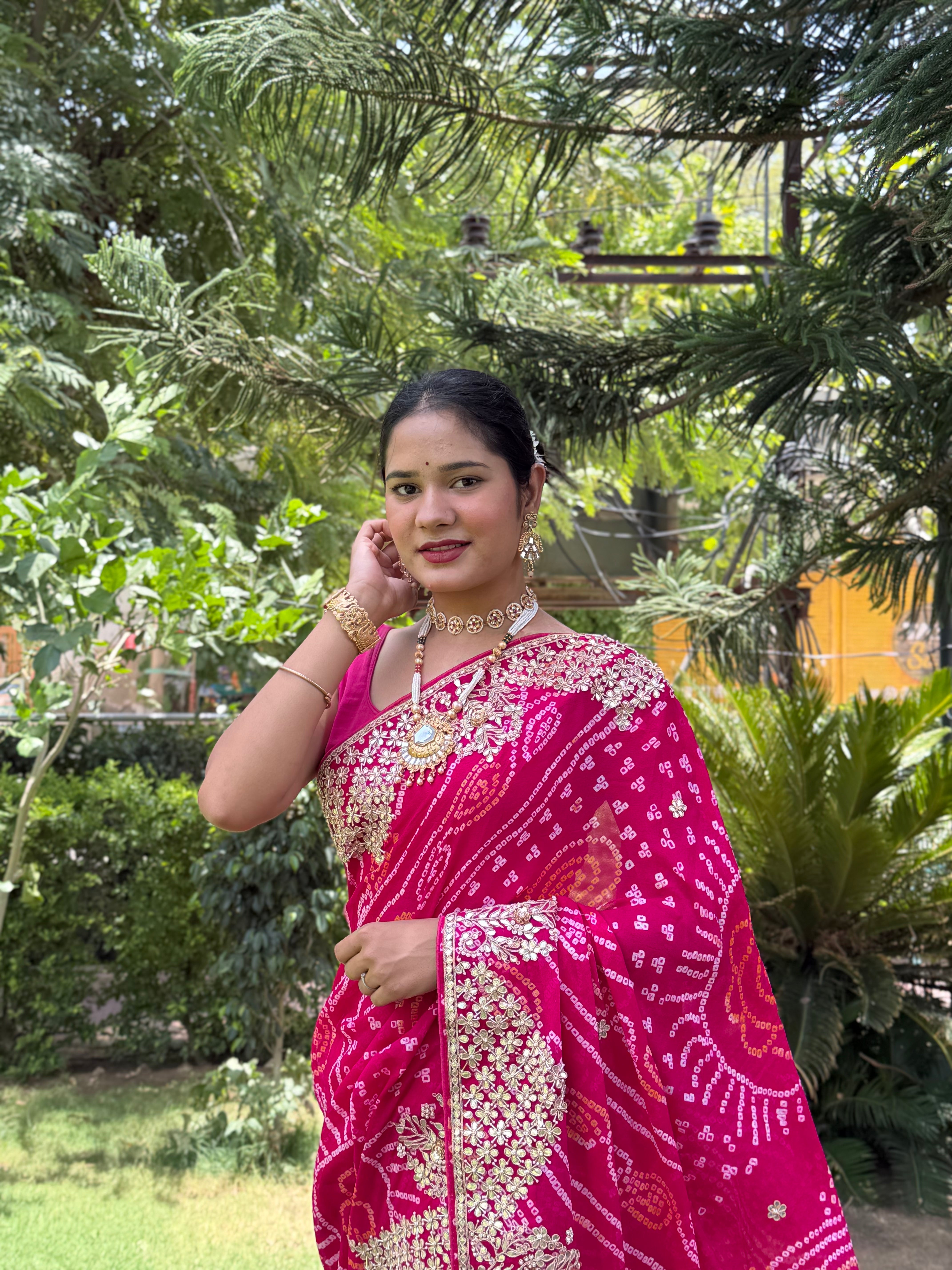 KcPc New Pure Ojariya Bandhani Saree with Gotapatti Work