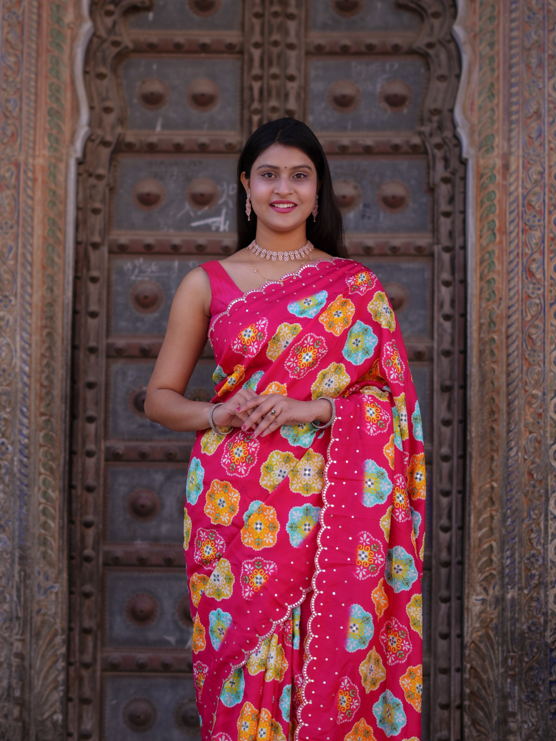 Buy New PrintedSaree with Mirror Highlights KcPc