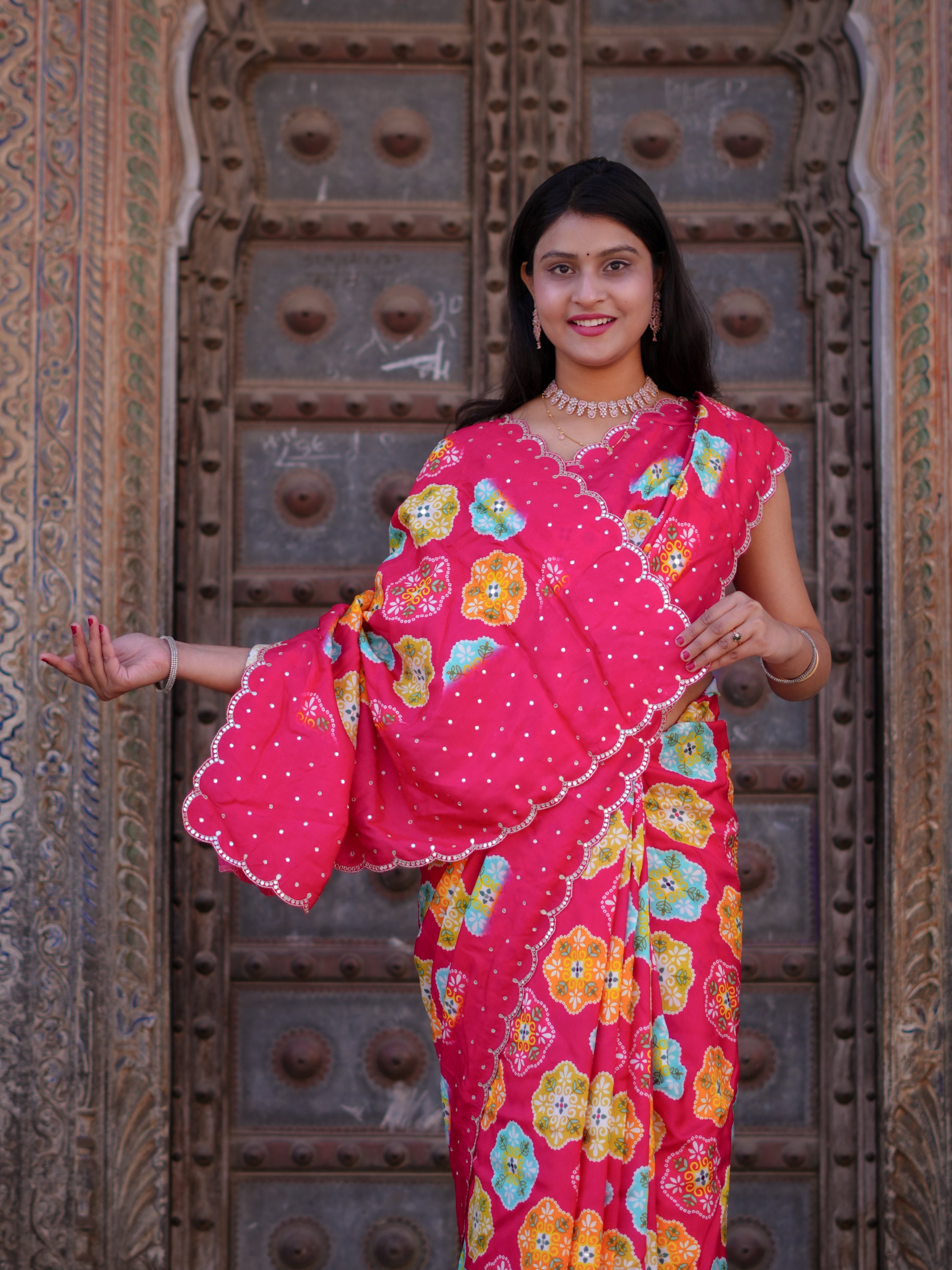 Buy New PrintedSaree with Mirror Highlights KcPc