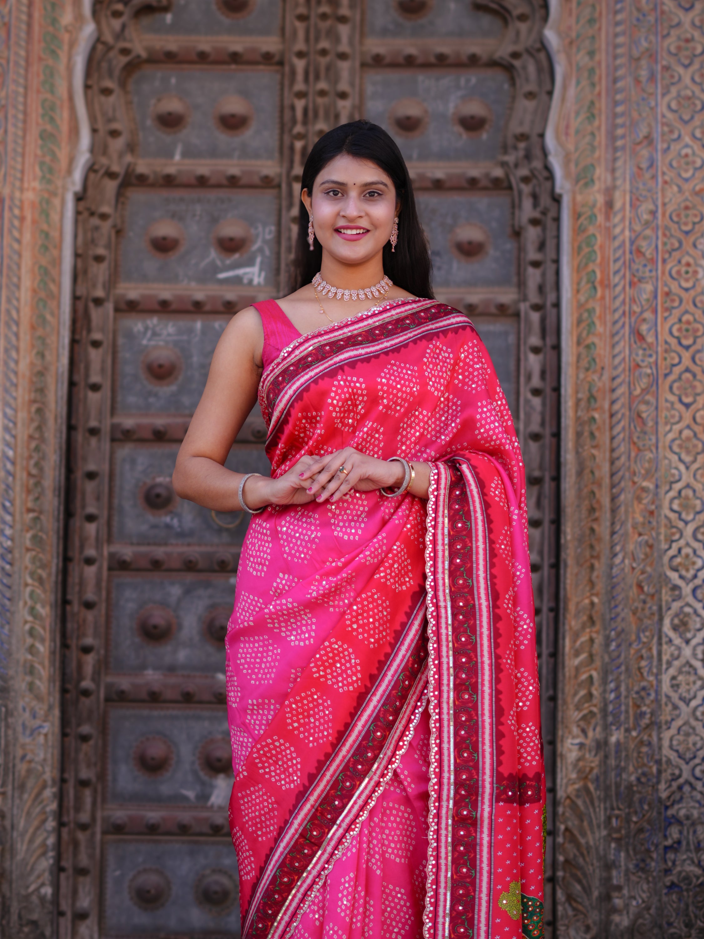 KcPc New Festive Upada Silk Saree Featuring Bandhani Pattern and Mirror DetailingSVD