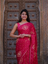 KcPc New Classic Satan Silk Bandhani Saree with Elegant Gotapatti Work GAN