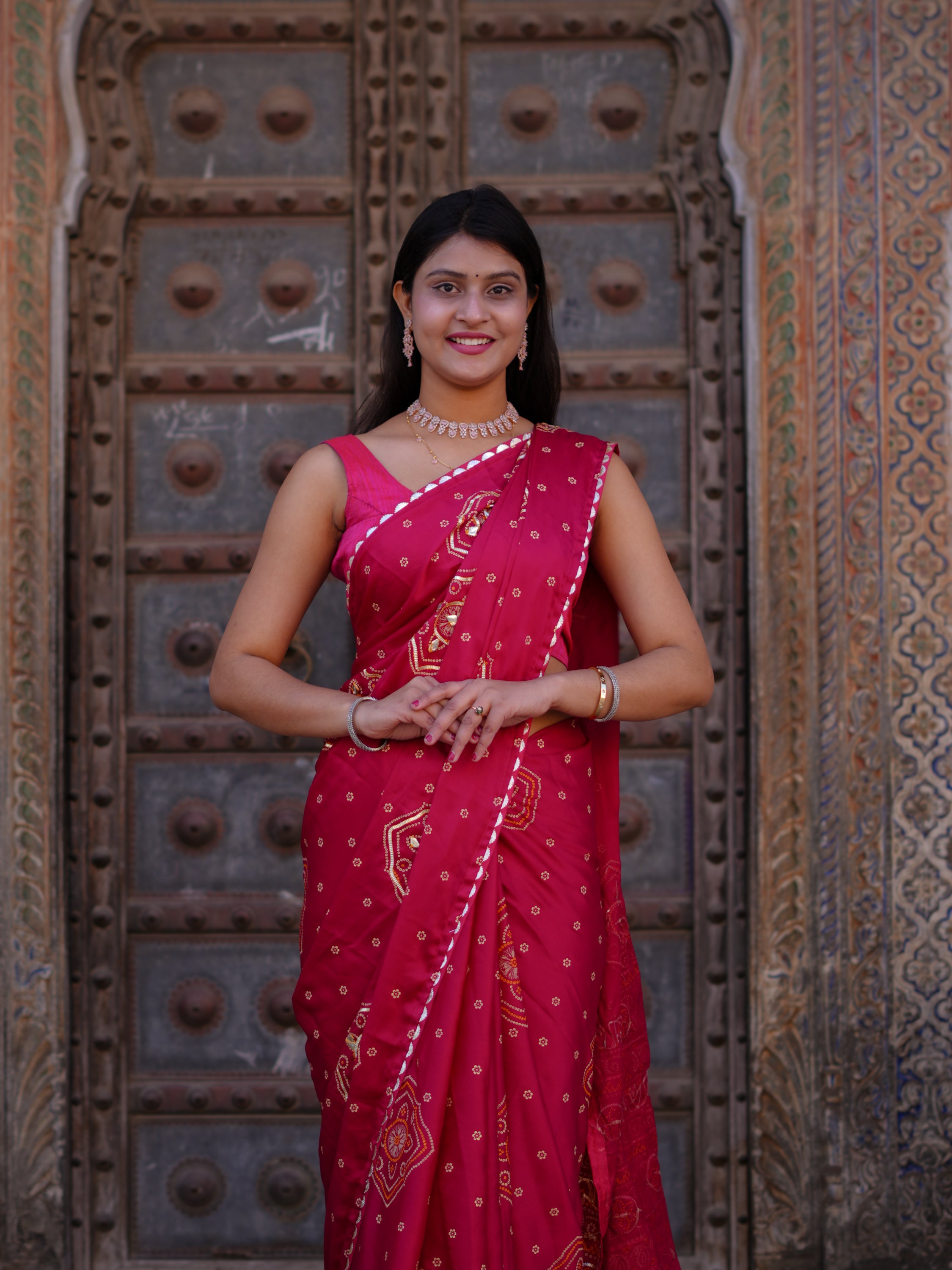 KcPc New Classic Satan Silk Bandhani Saree with Elegant Gotapatti Work GAN