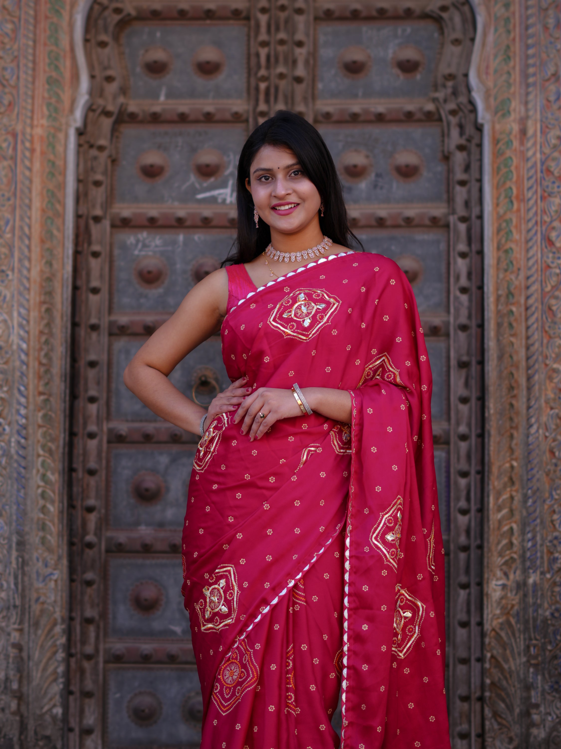 KcPc New Classic Satan Silk Bandhani Saree with Elegant Gotapatti Work GAN