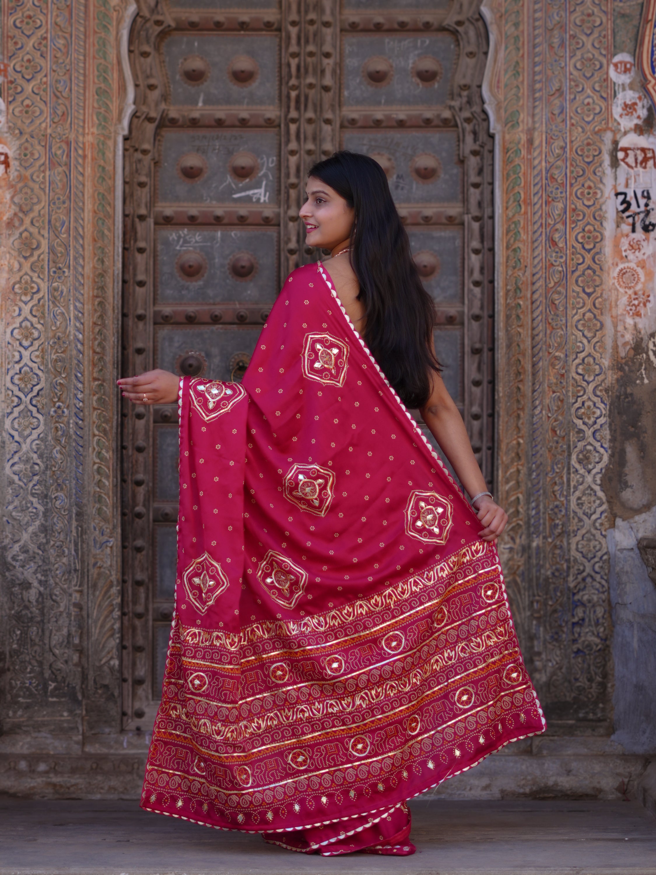 KcPc New Classic Satan Silk Bandhani Saree with Elegant Gotapatti Work GAN
