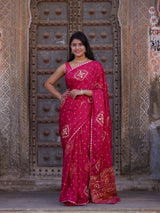 KcPc New Classic Satan Silk Bandhani Saree with Elegant Gotapatti Work GAN