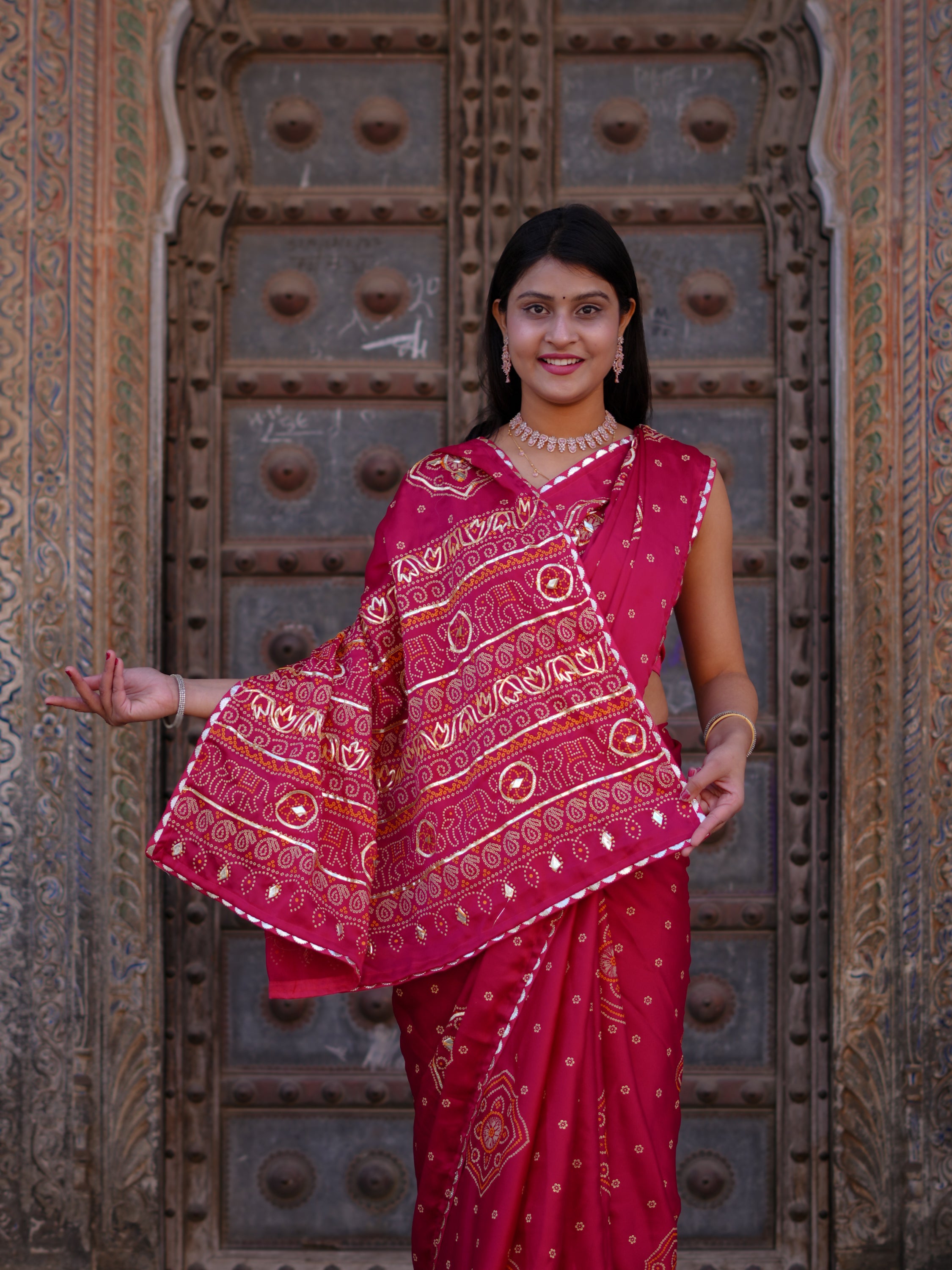KcPc New Classic Satan Silk Bandhani Saree with Elegant Gotapatti Work GAN