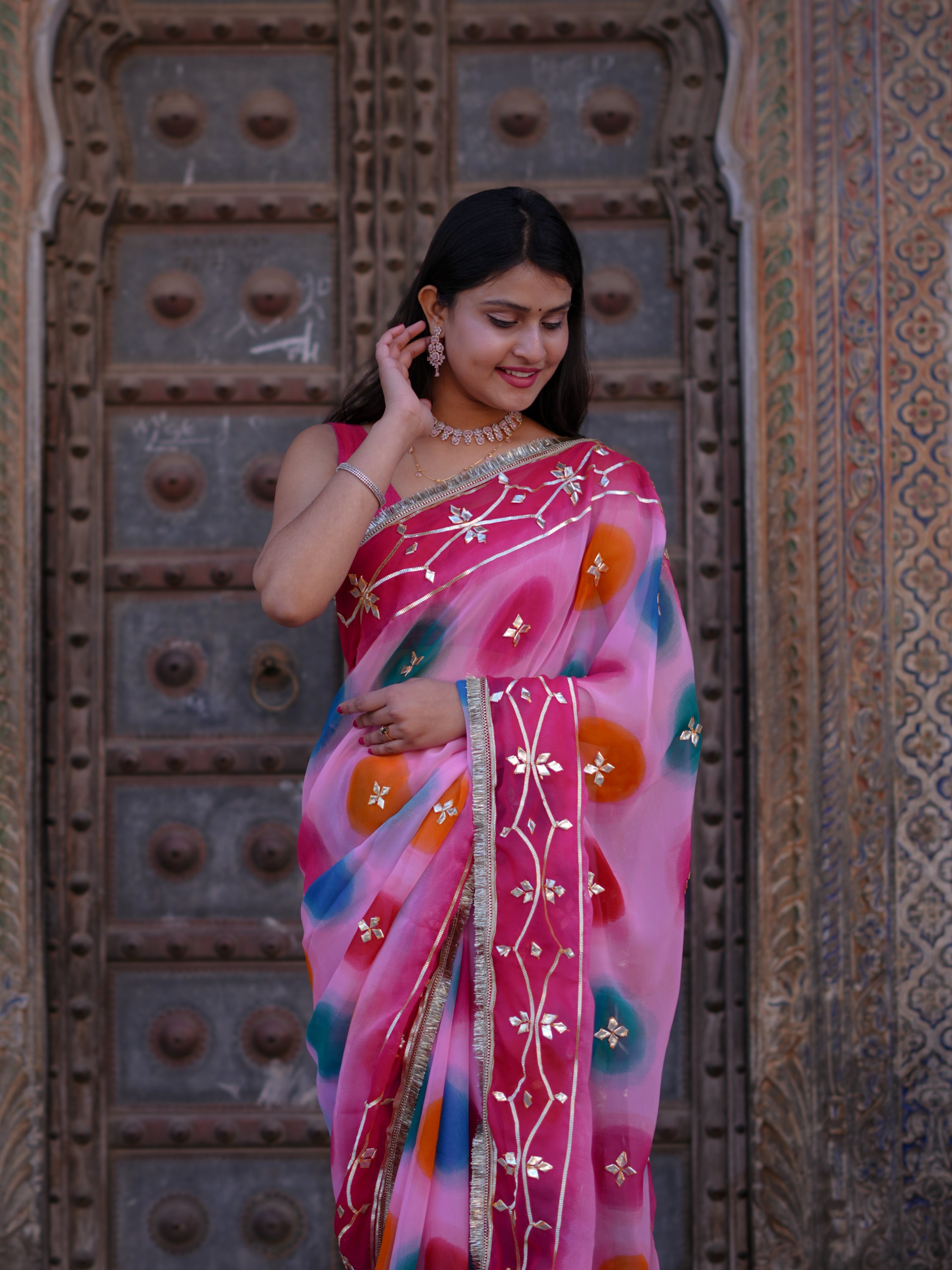 KcPc New Chiffon Traditional Saree with Beautiful Gotapatti Work MHS