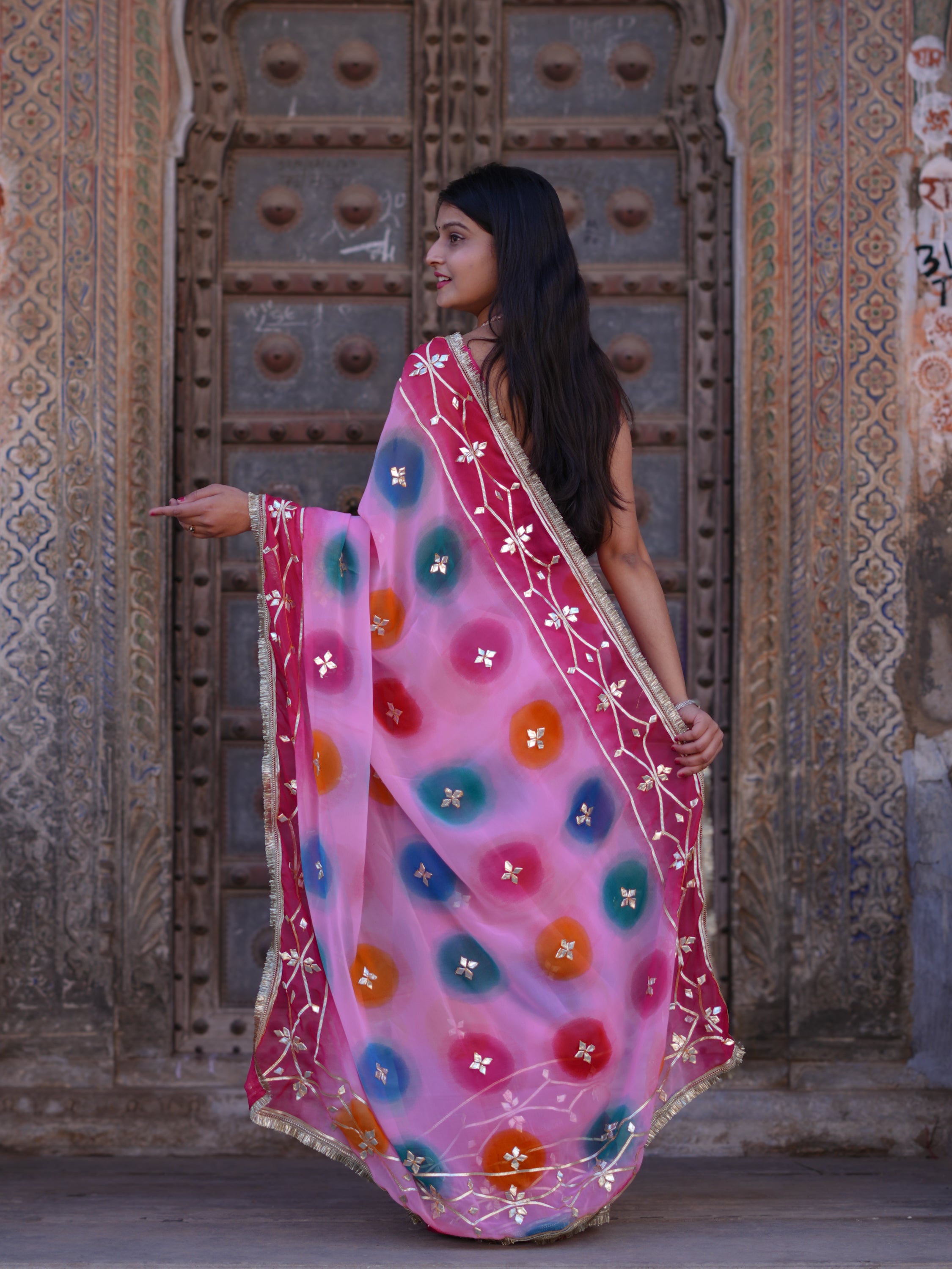 KcPc New Chiffon Traditional Saree with Beautiful Gotapatti Work MHS