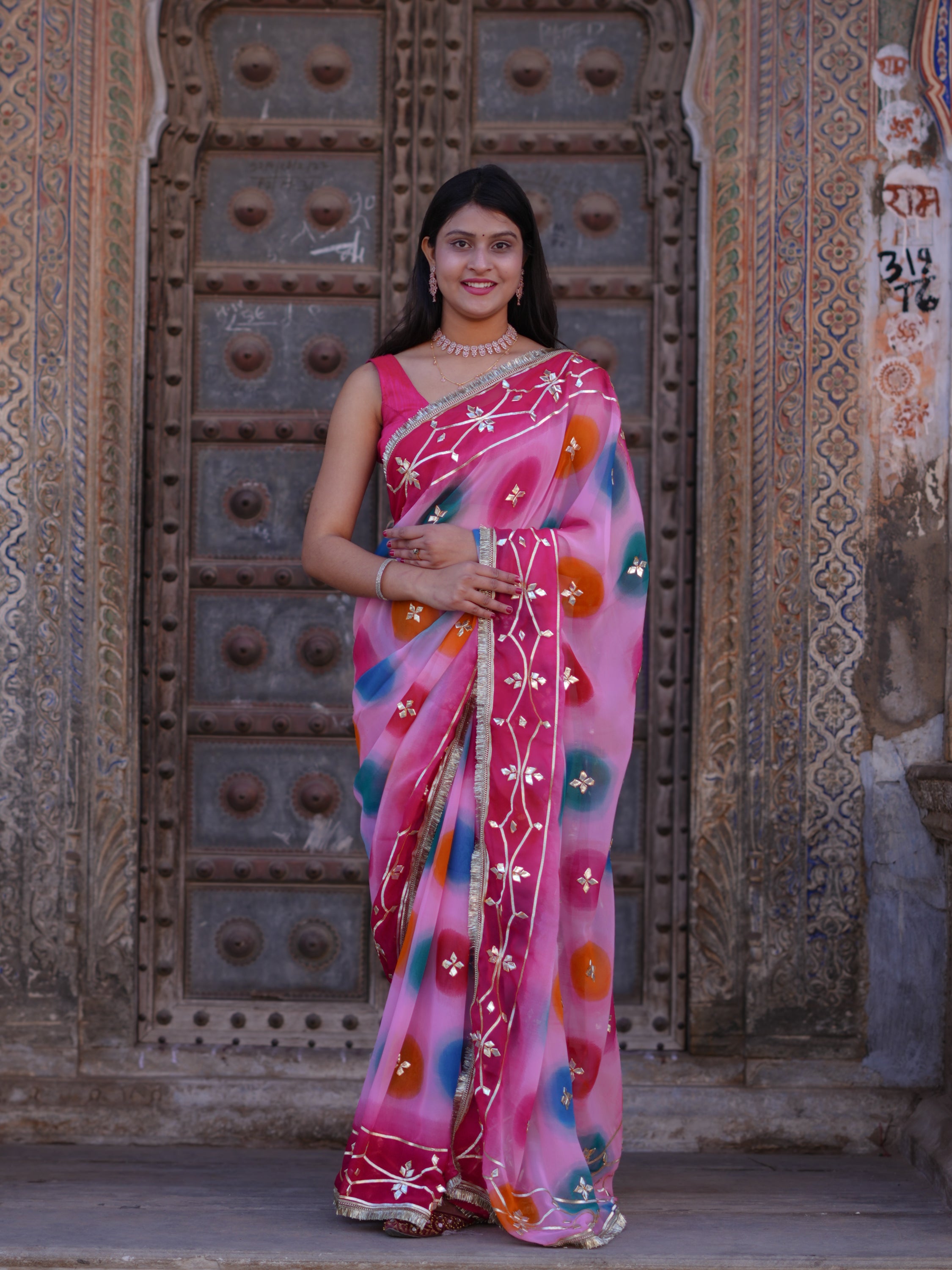 KcPc New Chiffon Traditional Saree with Beautiful Gotapatti Work MHS