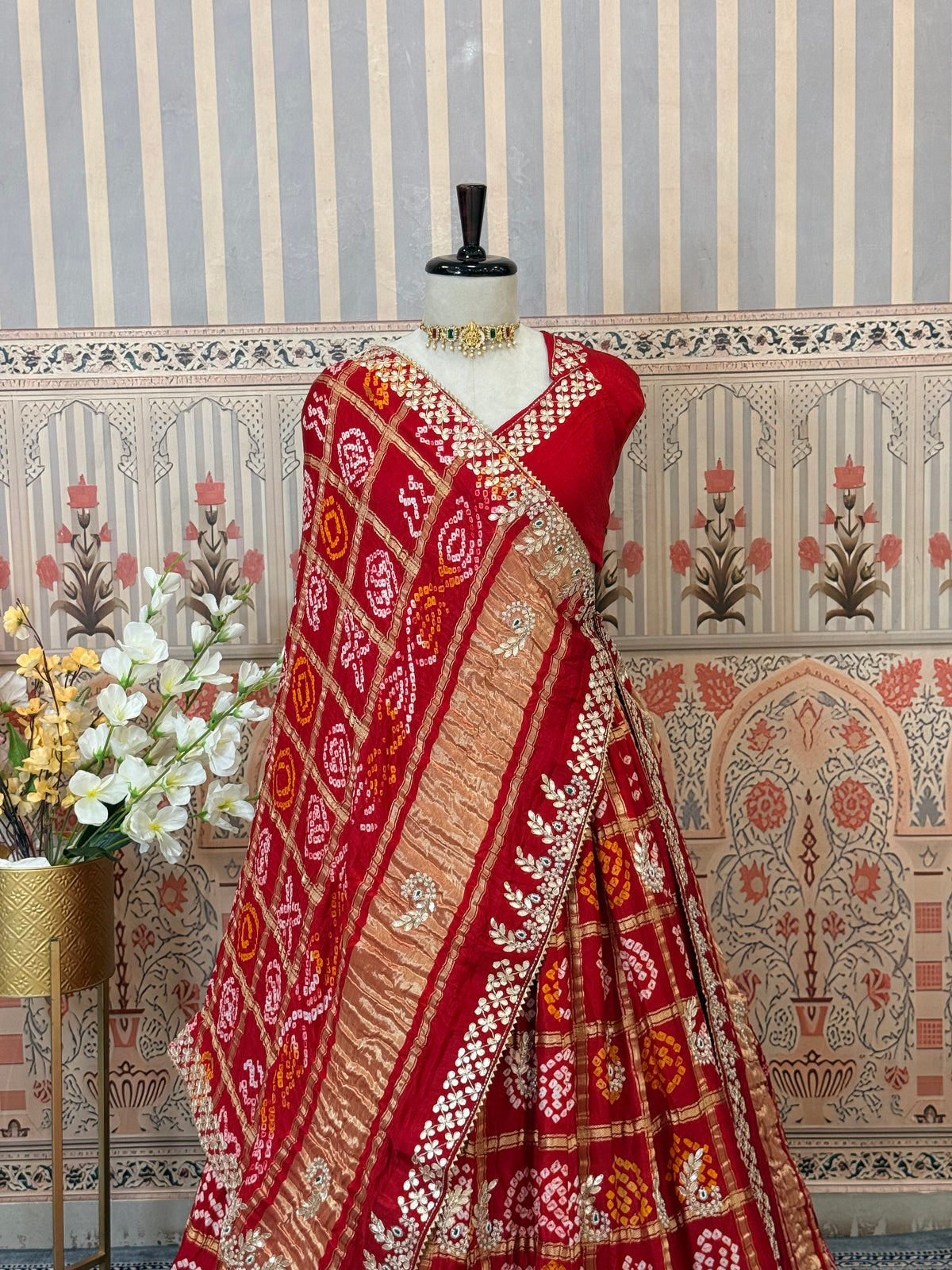 KcPc Gaji Silk Bandhani Style Lehenga with Traditional Gota Patti Work for Festive Wear