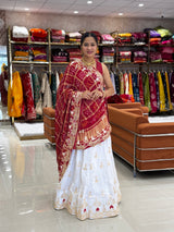 KcPcPure Gaji Silk Dupptta GotapattiMoti Foil Work White Red BTU