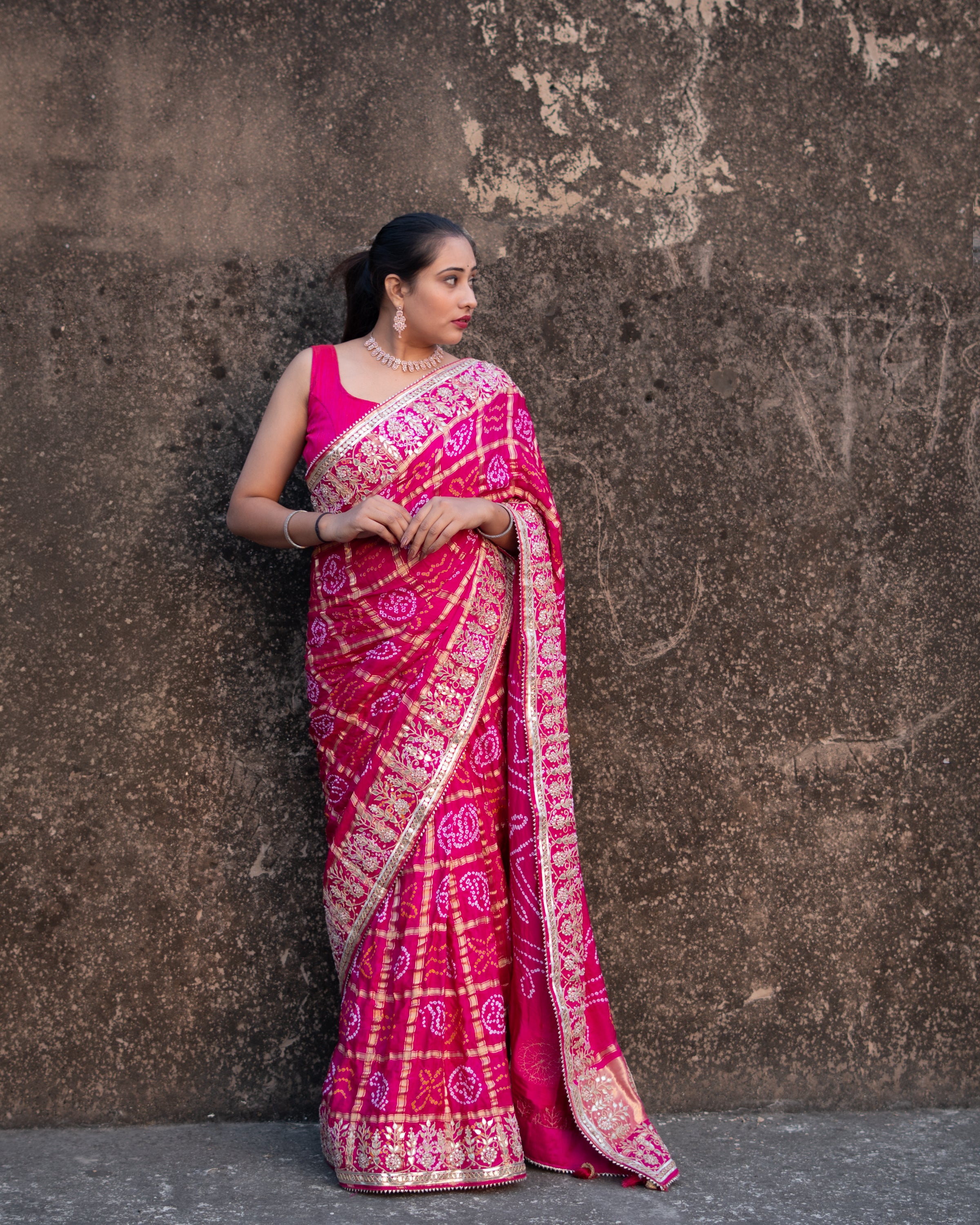 KcPc Pure Gaji Silk Bandhani Ghatchola Gotapatti Work SareeAMT Rani