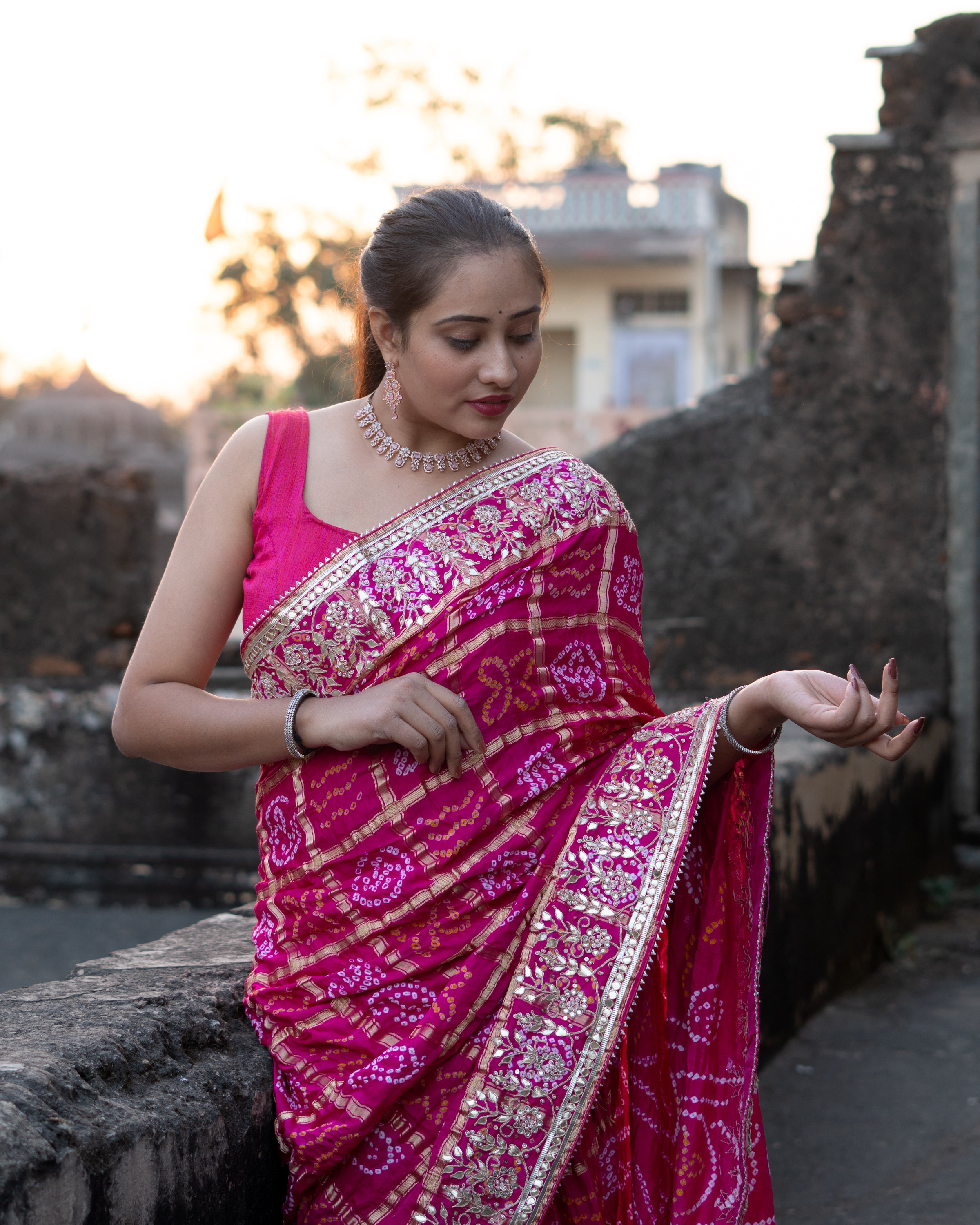 KcPc Pure Gaji Silk Bandhani Ghatchola Gotapatti Work SareeAMT Rani