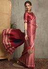Ajrak Print style saree in red colour