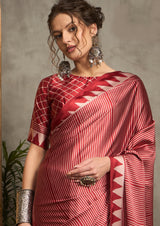 Ajrak Print style saree in red colour